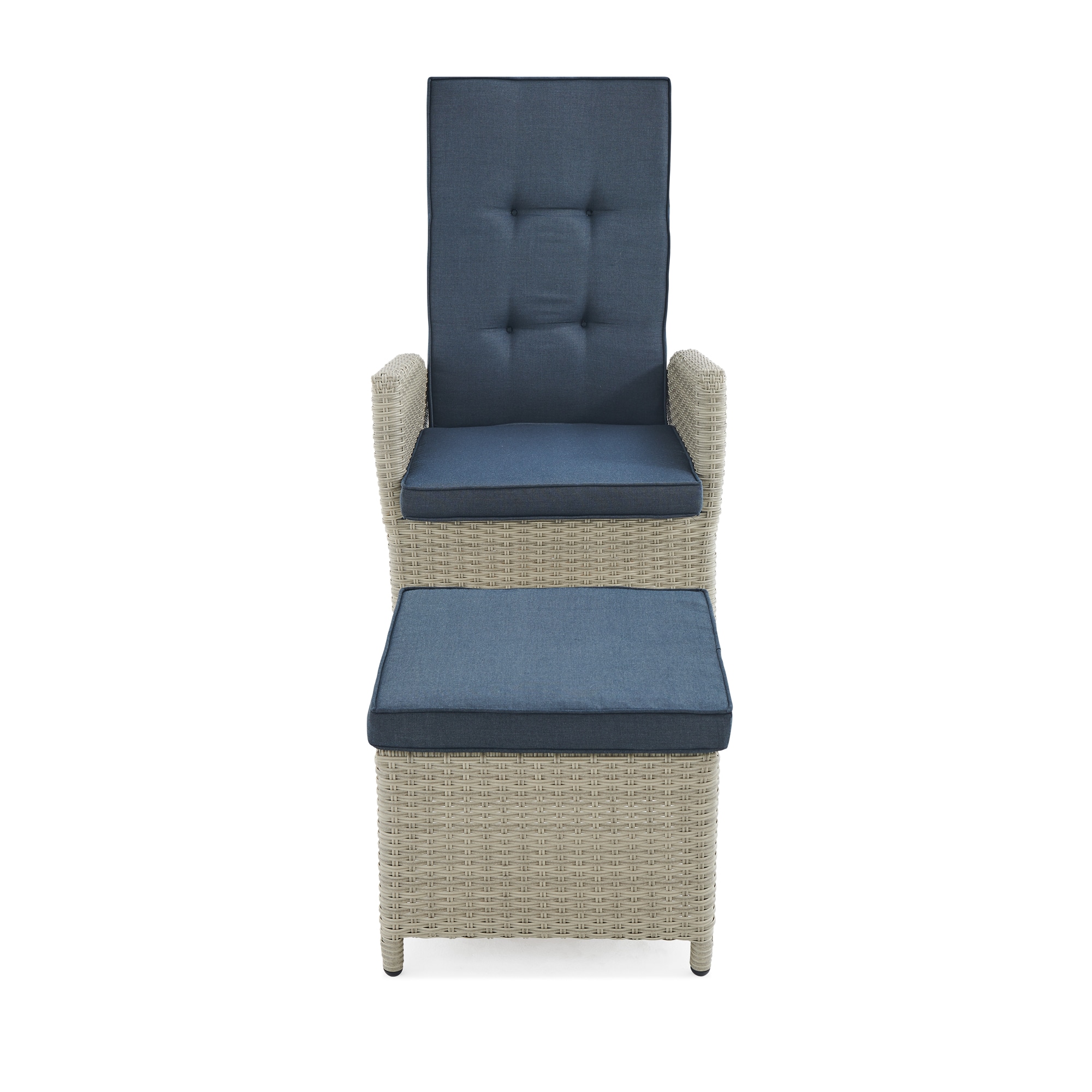 Haven 5-Piece Gray Wicker Recliner Set with Blue Cushions