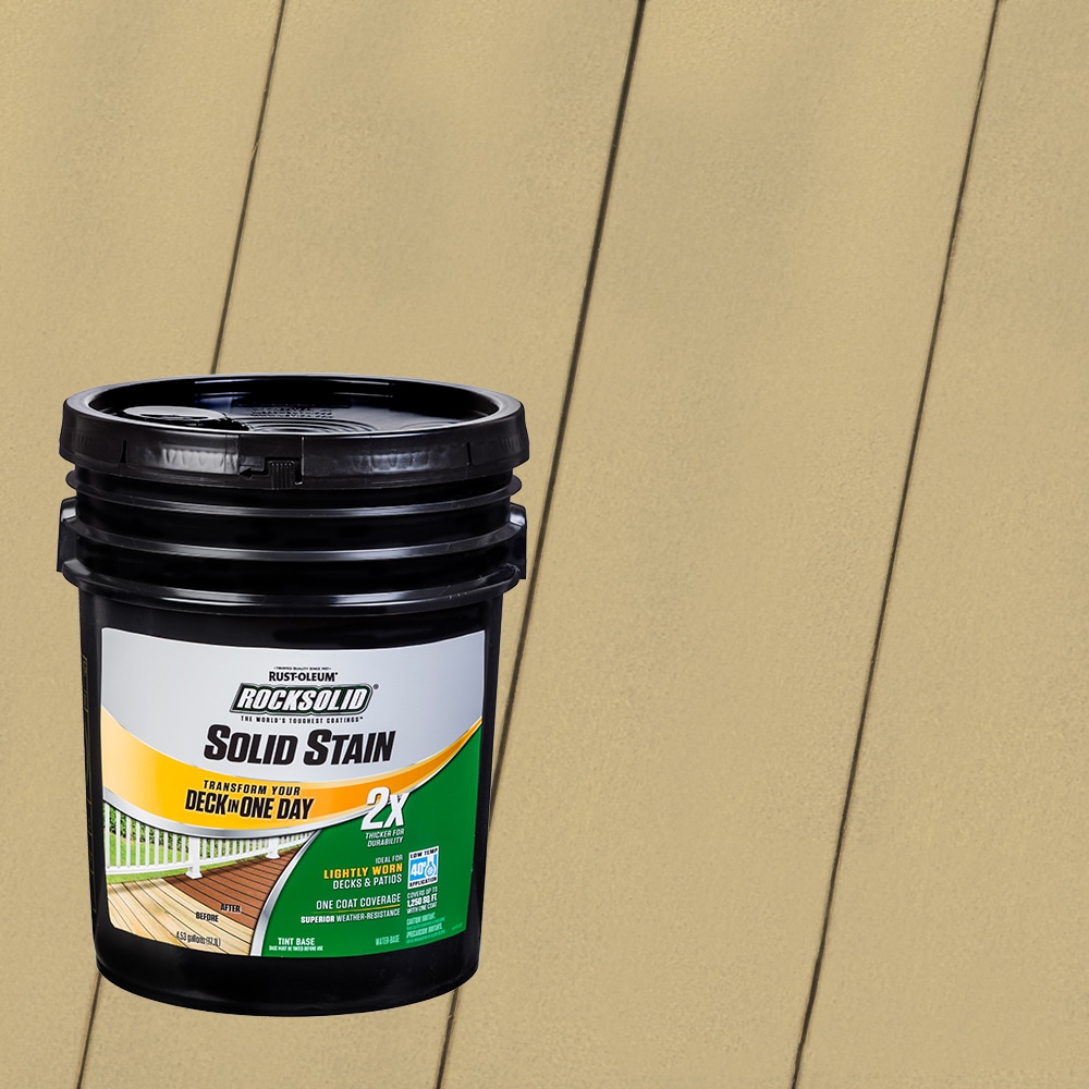 Rust-Oleum 319801T RockSolid 2X Solid Stain Pre-Tinted Camel Solid Exterior Wood Stain and Sealer in One ( 5-gallon )