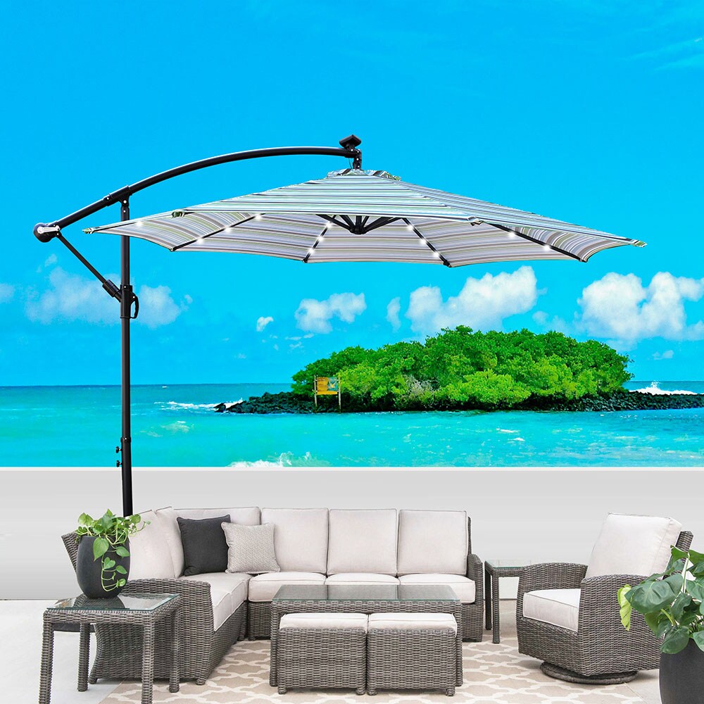 10 ft. Round Cantilever Tilt Patio Umbrella with Crank in Peacook Blue