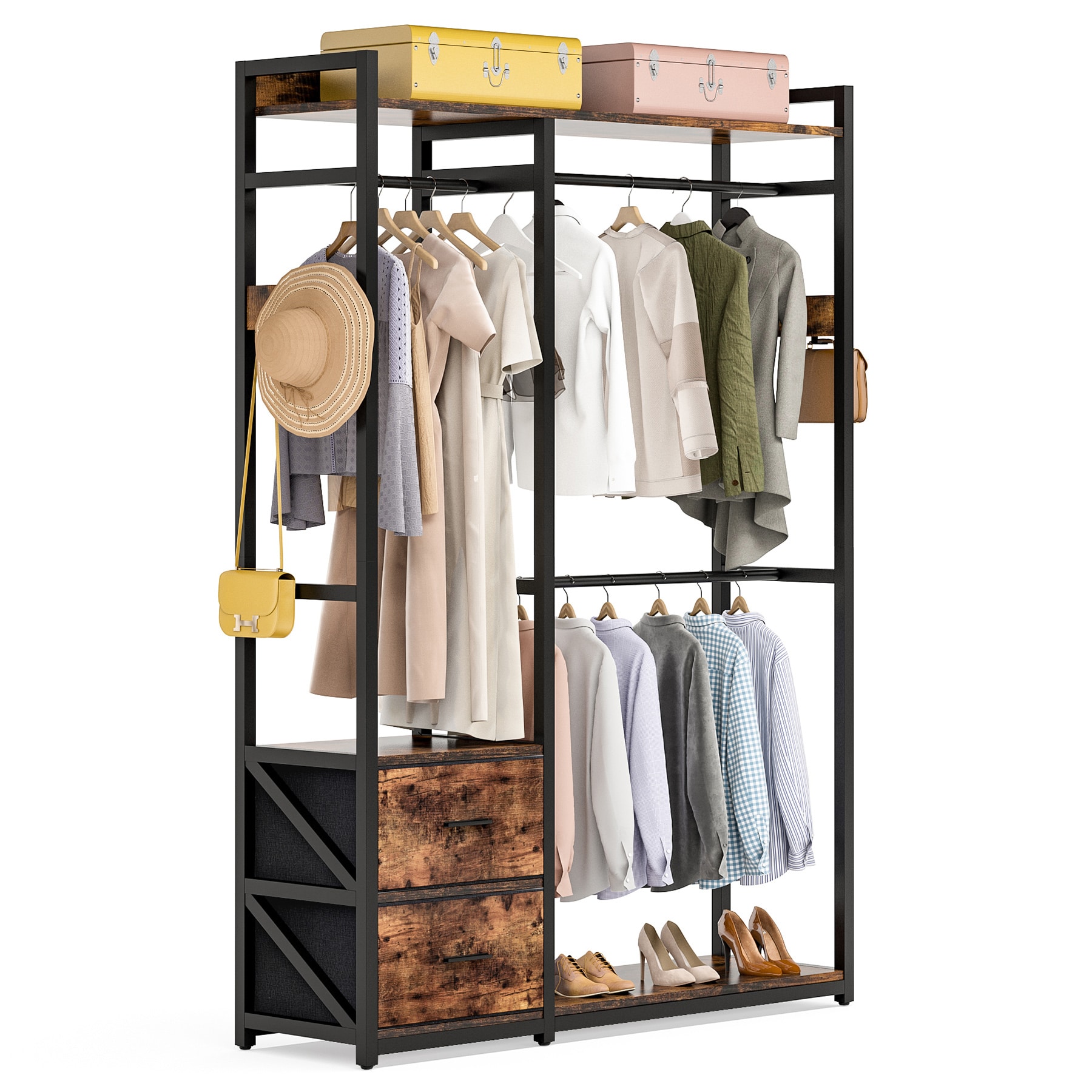 Tribesigns 3.93-ft to 3.93-ft W x 5.9-ft H Brown Ventilated Shelving Wood Closet System | HOGA-F1535