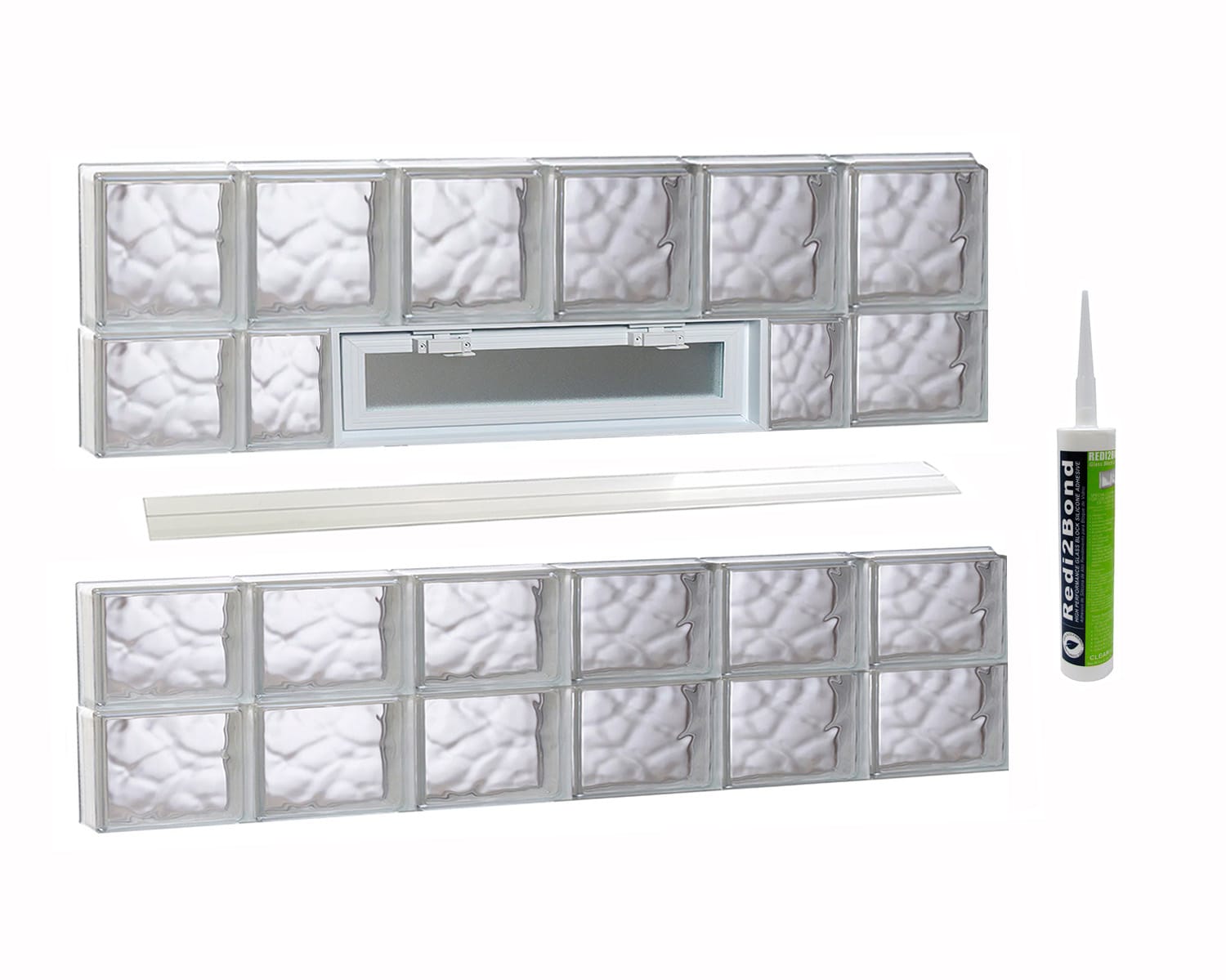 REDI2SET V4826DC Wavy Glass 46-1/2-in x 25-in Frameless Replacement Vented Glass Block Window