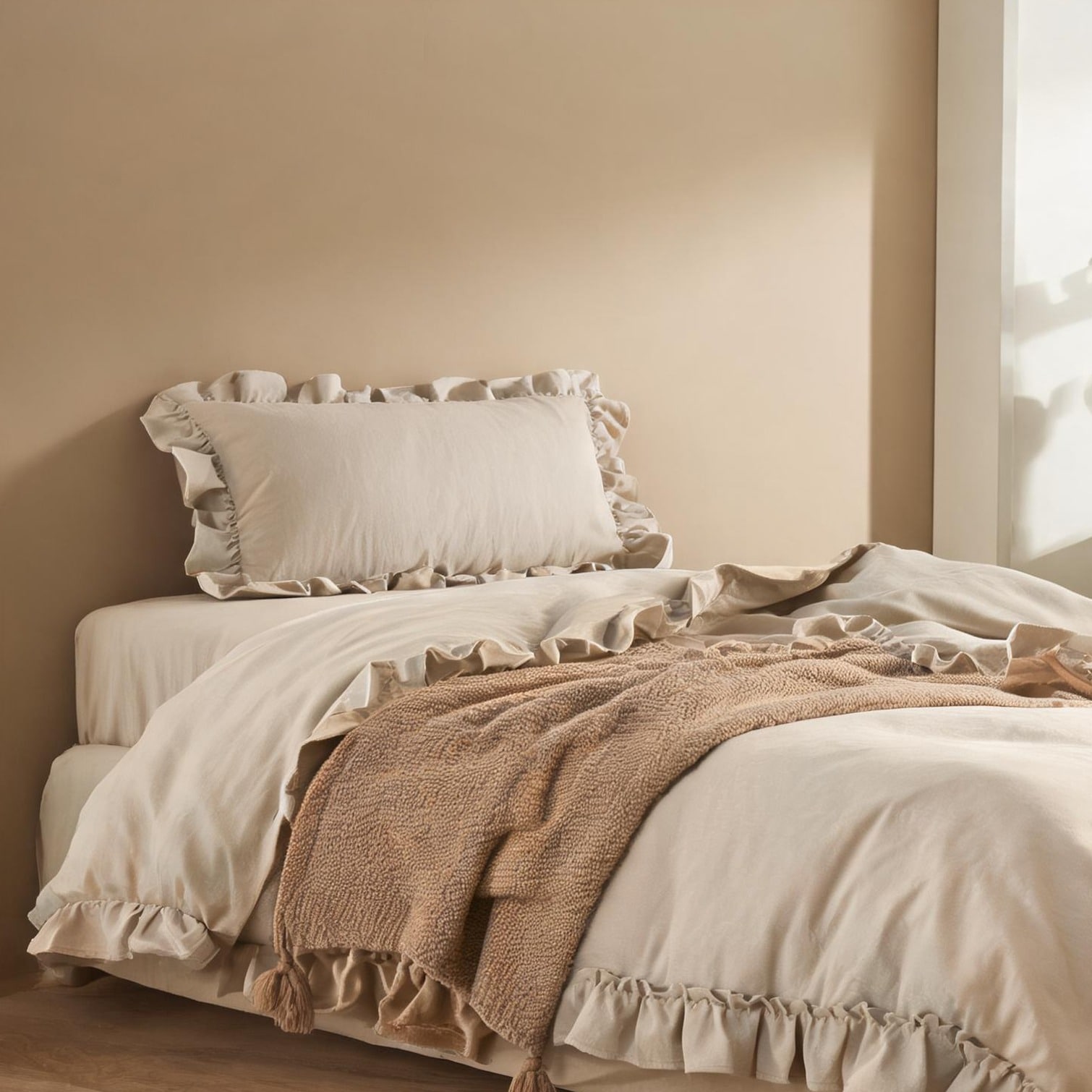 SunJet Ruffled Microfiber King Duvet Cover Set with Shams Elegant Shabby Chic Bedding