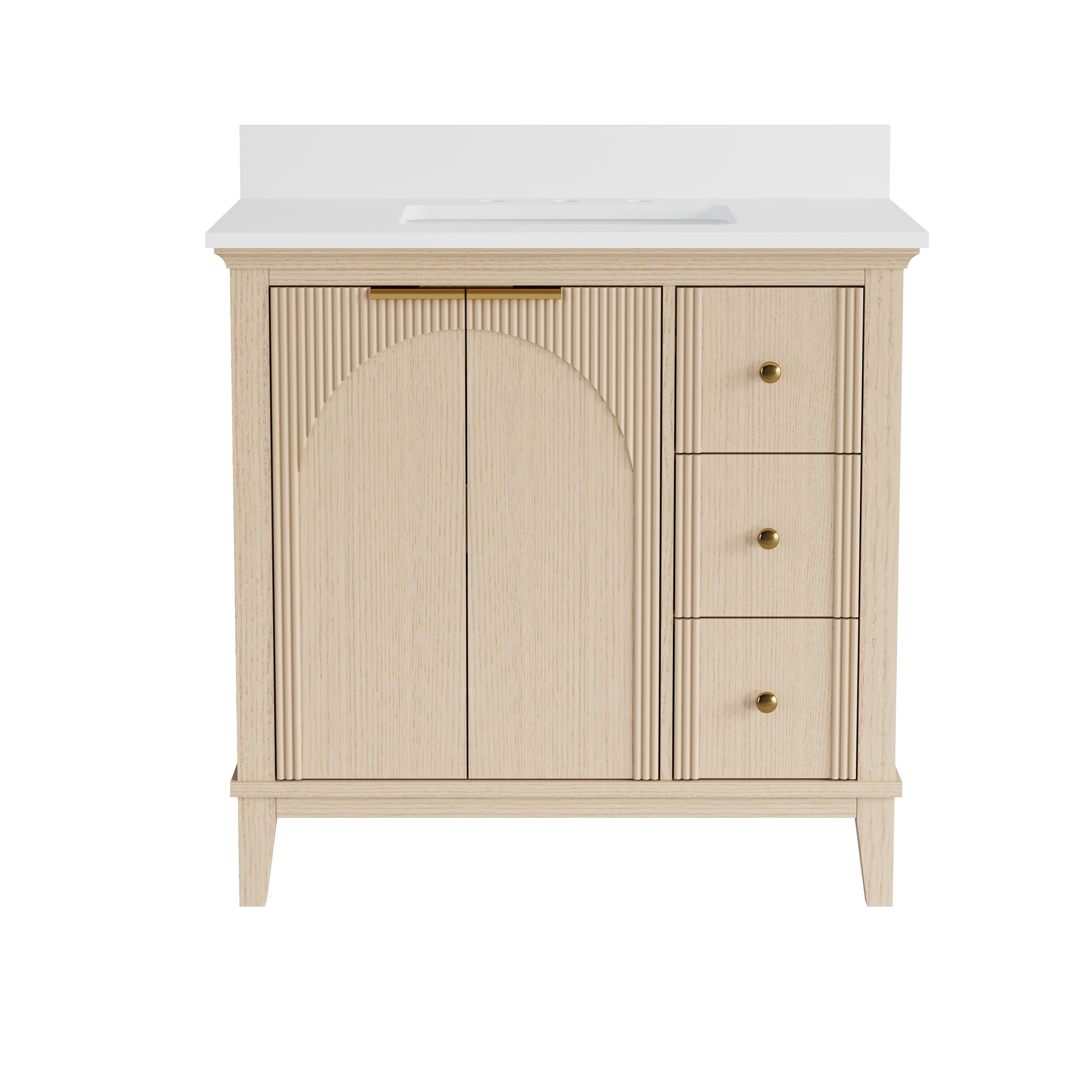 Forclover Assembled 36-in OAK Undermount Single Sink Bathroom Vanity with White Quartz Top (Fully Assembled)