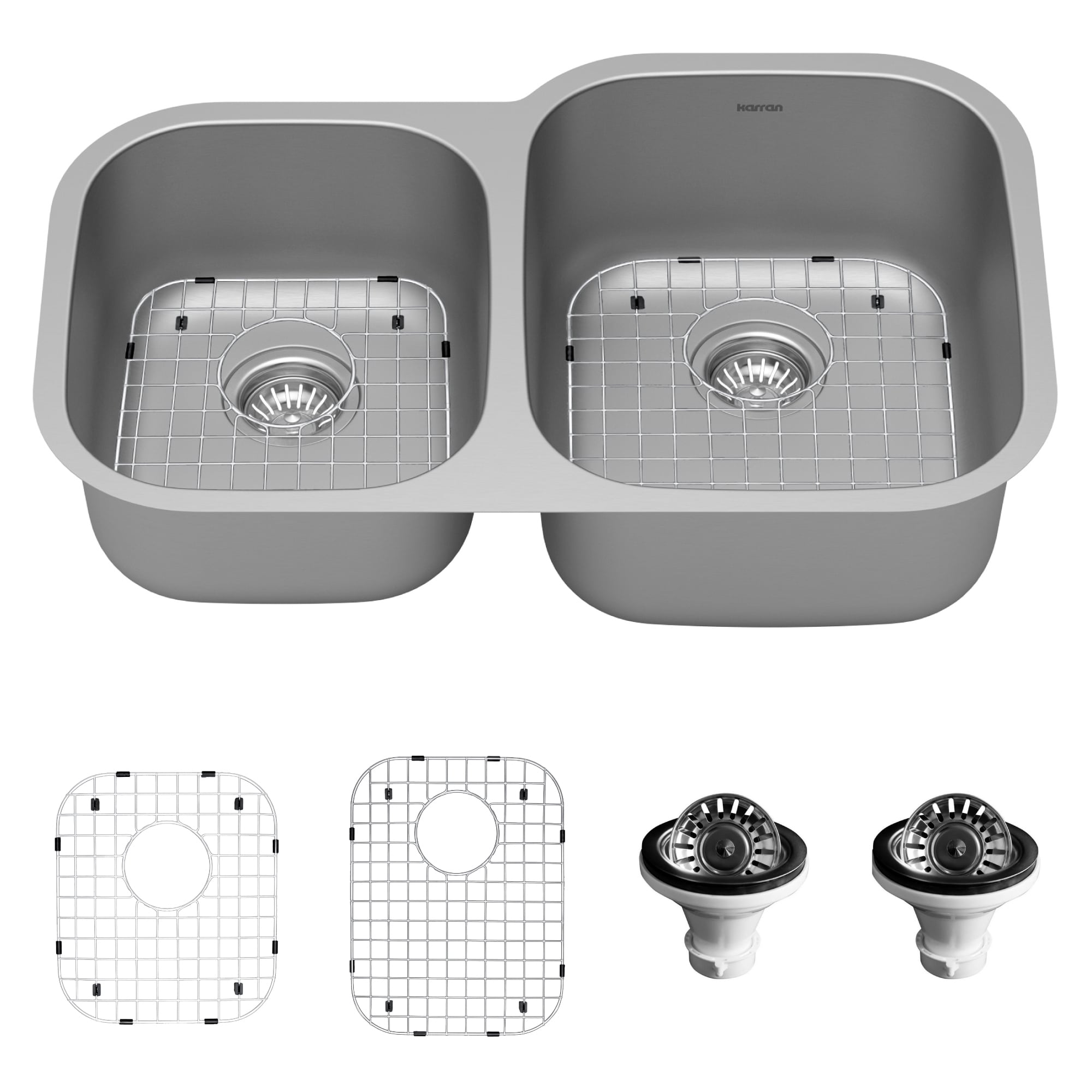 Karran PU23L-PK1 Undermount 31.5-in x 20.5-in Stainless steel Double offset bowl 18 -Gauge Kitchen Sink