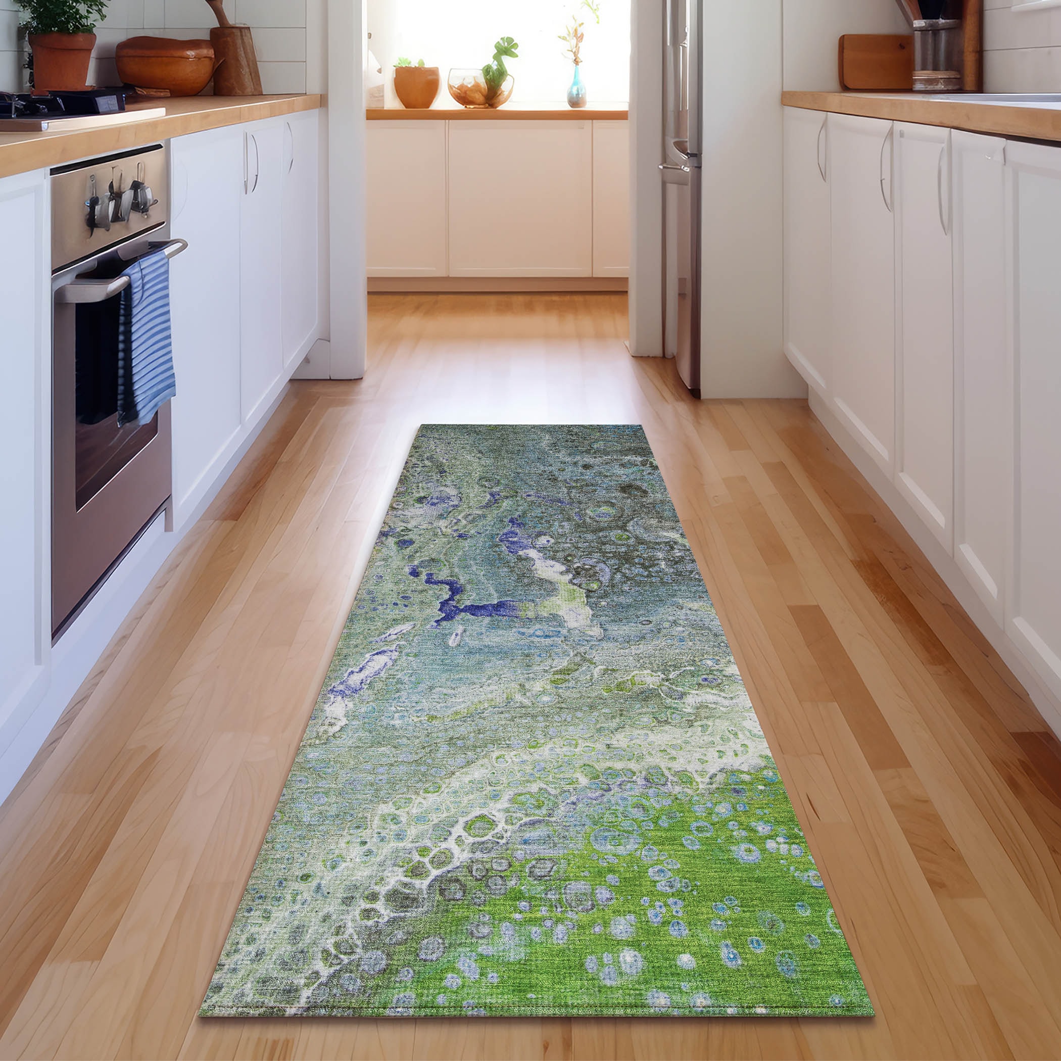 Addison Rugs AMF588GE2X8 Mayfield AMF588GE 2 x 7 (ft) Loomed Polyester Green Rectangular Indoor Geometric Machine washable Area rug