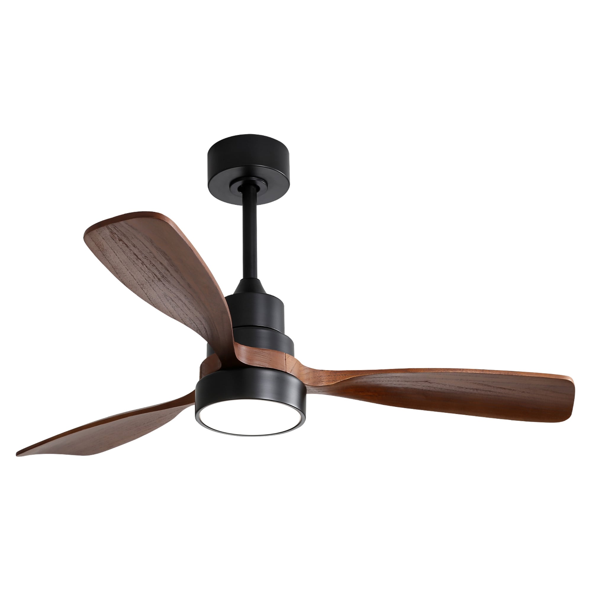 Bybafun YB9100014 48-in Integrated LED Black + Brown with Wood Blades Ceiling Fan With Light and Remote ( 3 -Blade )
