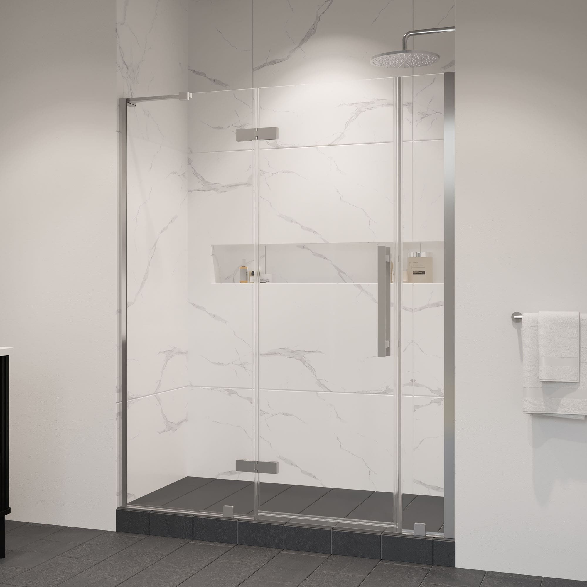 OVE Decors 15SGP-TAMP60-SAT Tampa Satin Nickel 57-3/4-in to 60-1/16-in W x 72.01-in H Frameless Pivot Shower door 5/16-in Thick Clear Glass