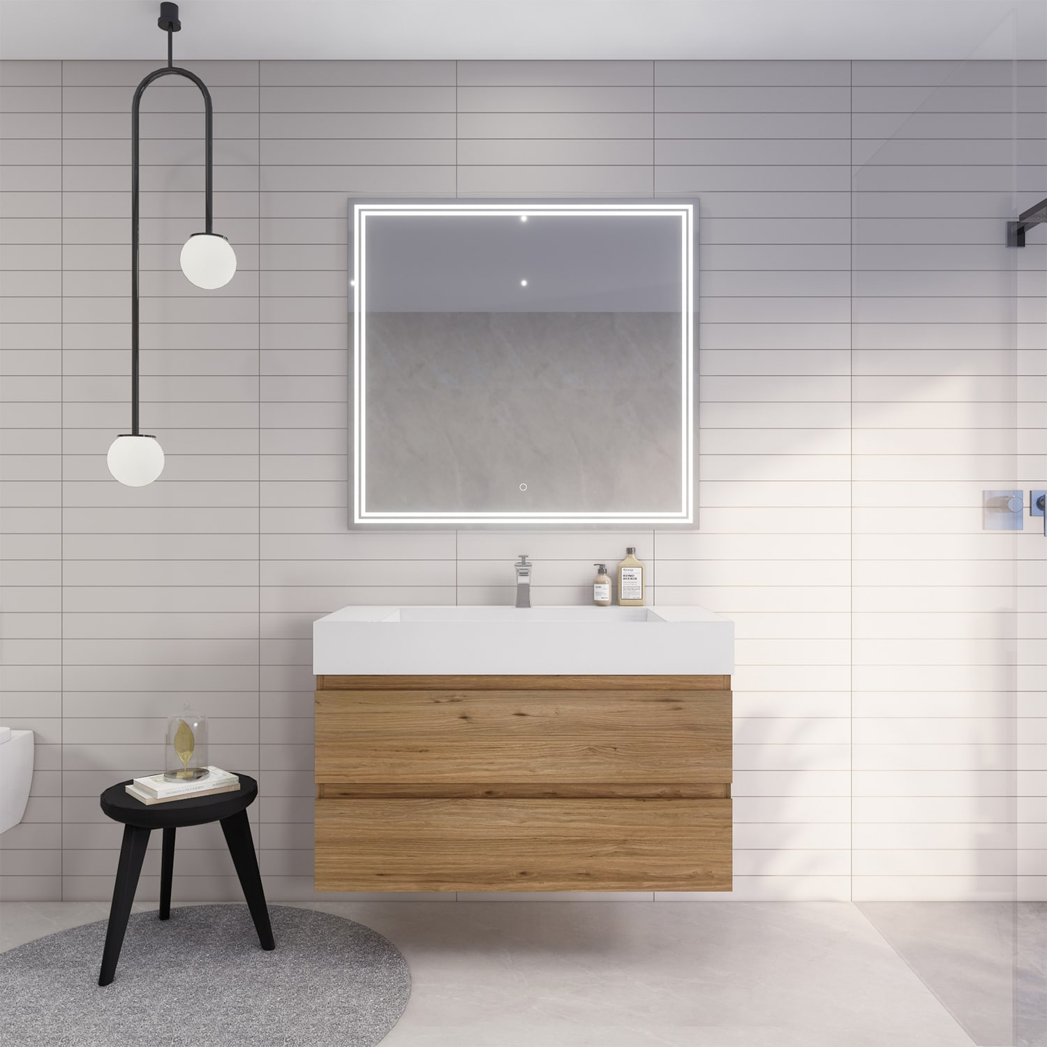 BV Better Vanity BTB-42-AV Monterey 42-in Nature Oak Single Sink Floating Bathroom Vanity with White Acrylic Top