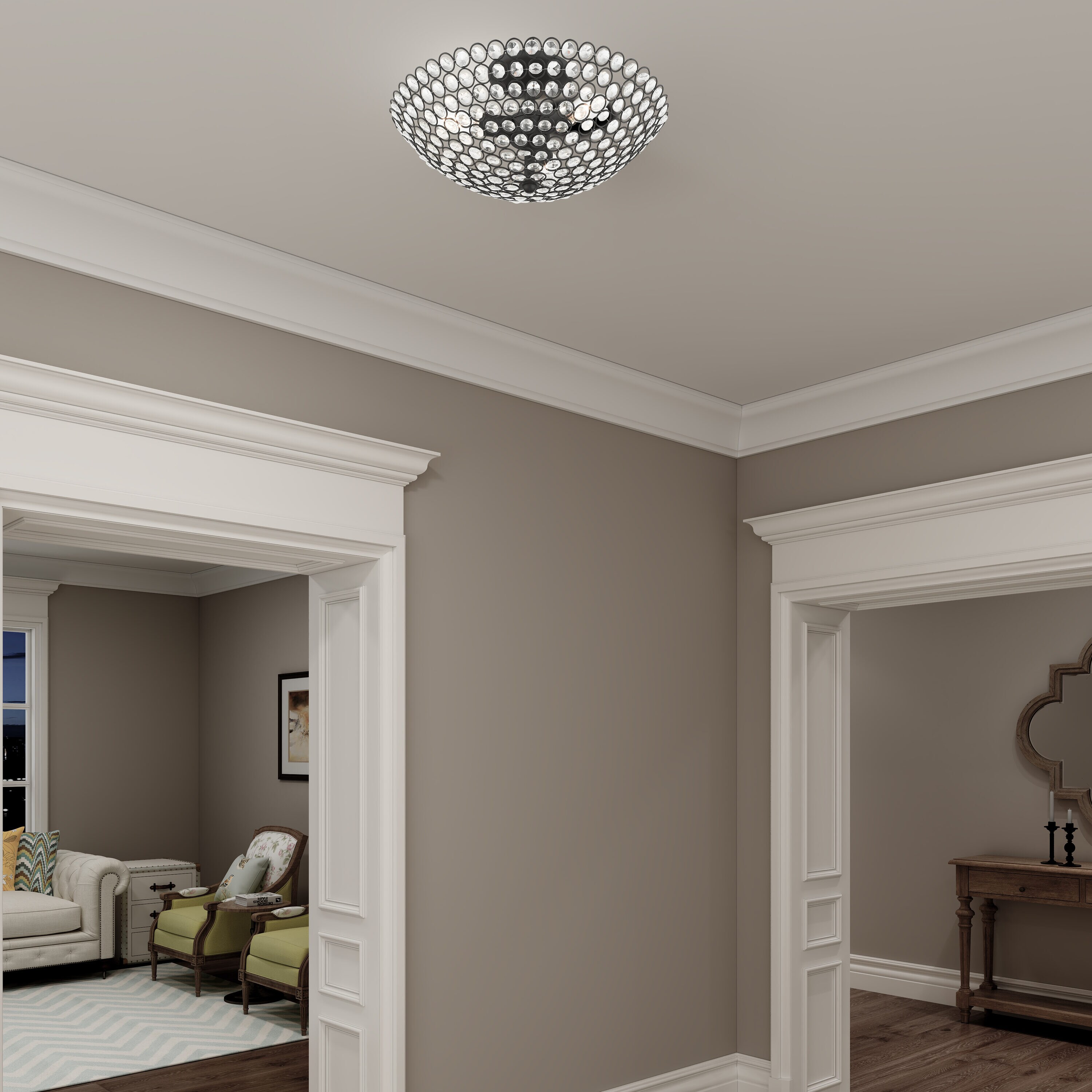 Cassandra Crystal Gem 3-Light Modern Semi-Flush Mount in Black