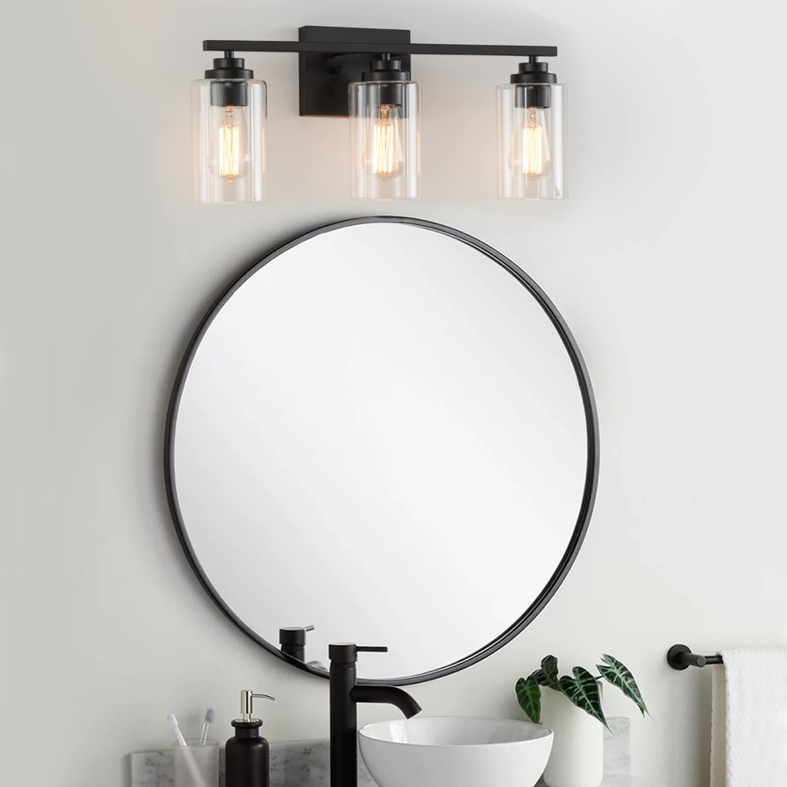 KAWOTI 22-in 3-Light Black Modern/Contemporary Vanity Light in the Vanity  Lights department at