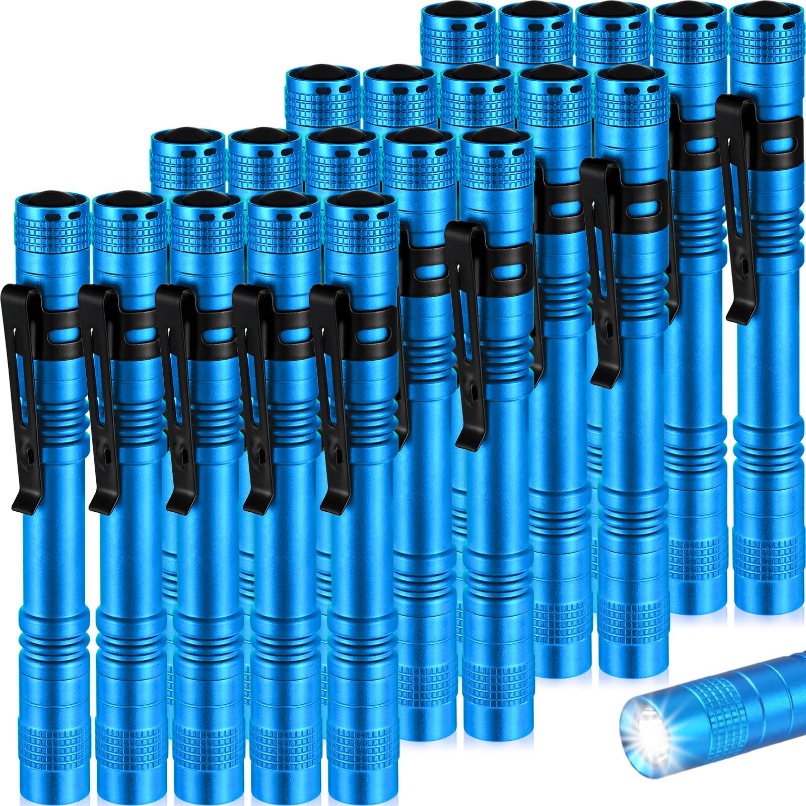 Justincity  20 Pcs Mini Pen Light Flashlights Small LED Handheld Slim Torches with Clip Pocket Flashlights for Men 5.12 in Blue