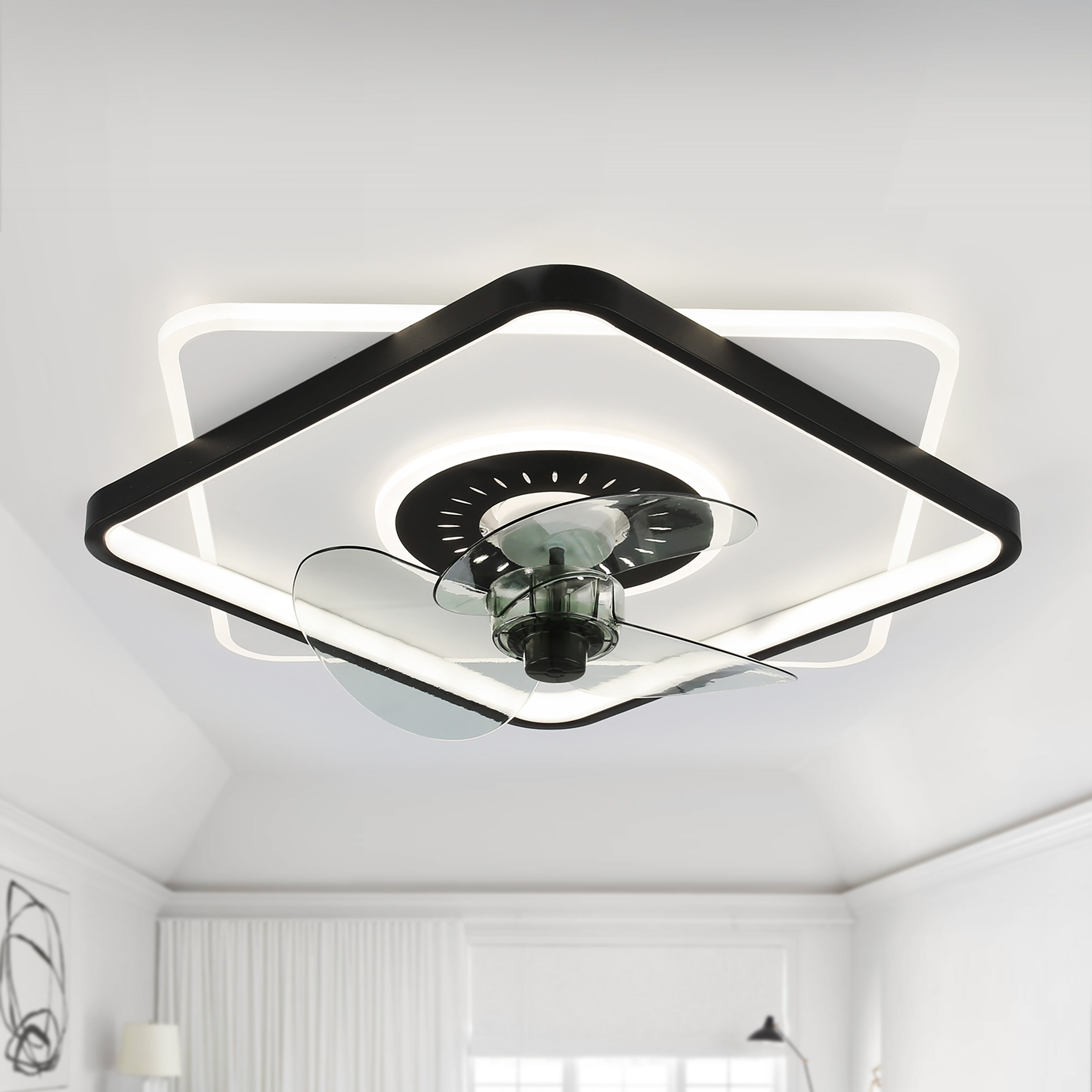 Cusp Barn DC2009 DC2009 20-in Color-Changing Integrated LED Flush Mount Black with Plastic Blades Ceiling Fan With Light - Remote Included ( 3 -Blade )