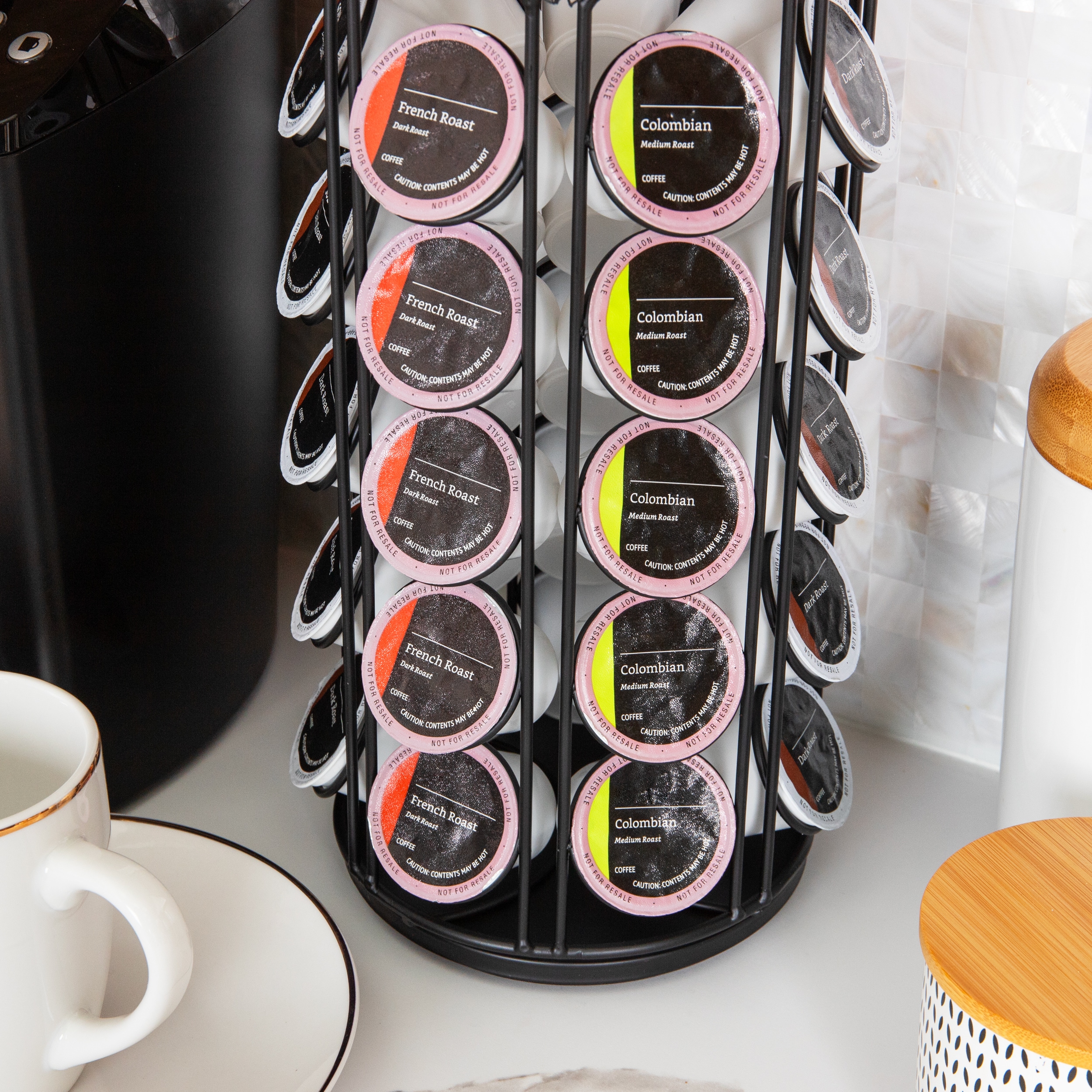 Black Powder-Coated Metal Coffee Pod Carousel with 35-Pod Capacity