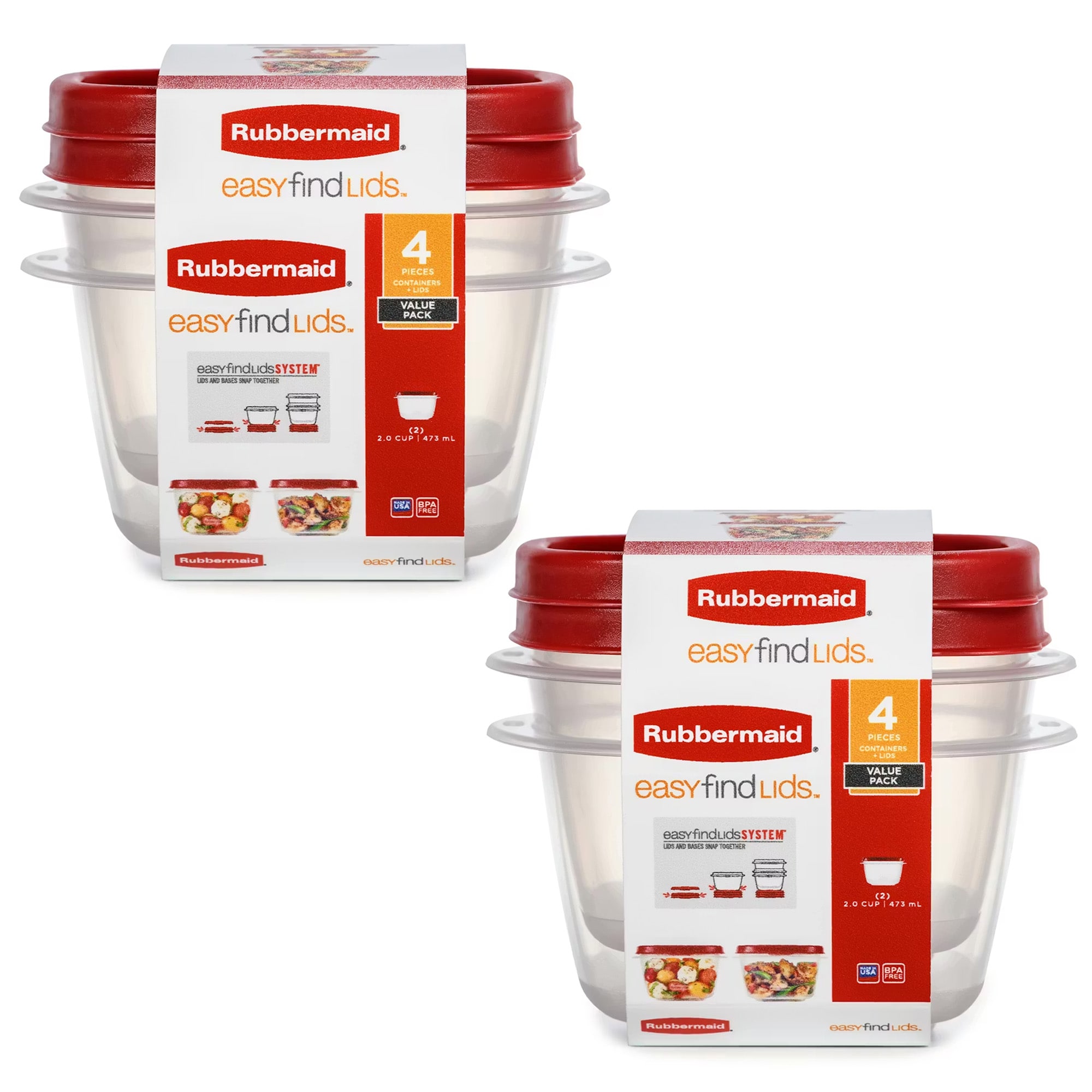 Rubbermaid Clear Food Storage and Organization Container Set w/ Lid 4 Pack Red #2 X 2067184