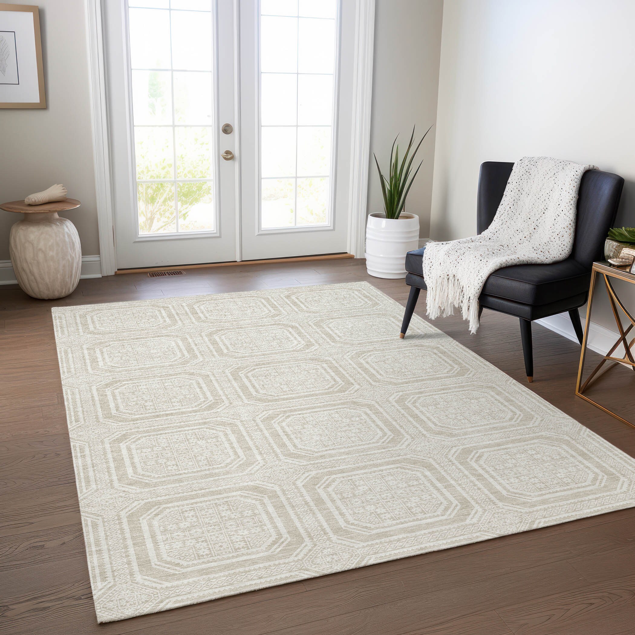 Addison Rugs ACN1451BG3X5 Chantille ACN1451BG 3 x 5 (ft) Polyester Beige Rectangular Indoor/Outdoor Geometric Machine washable Area rug