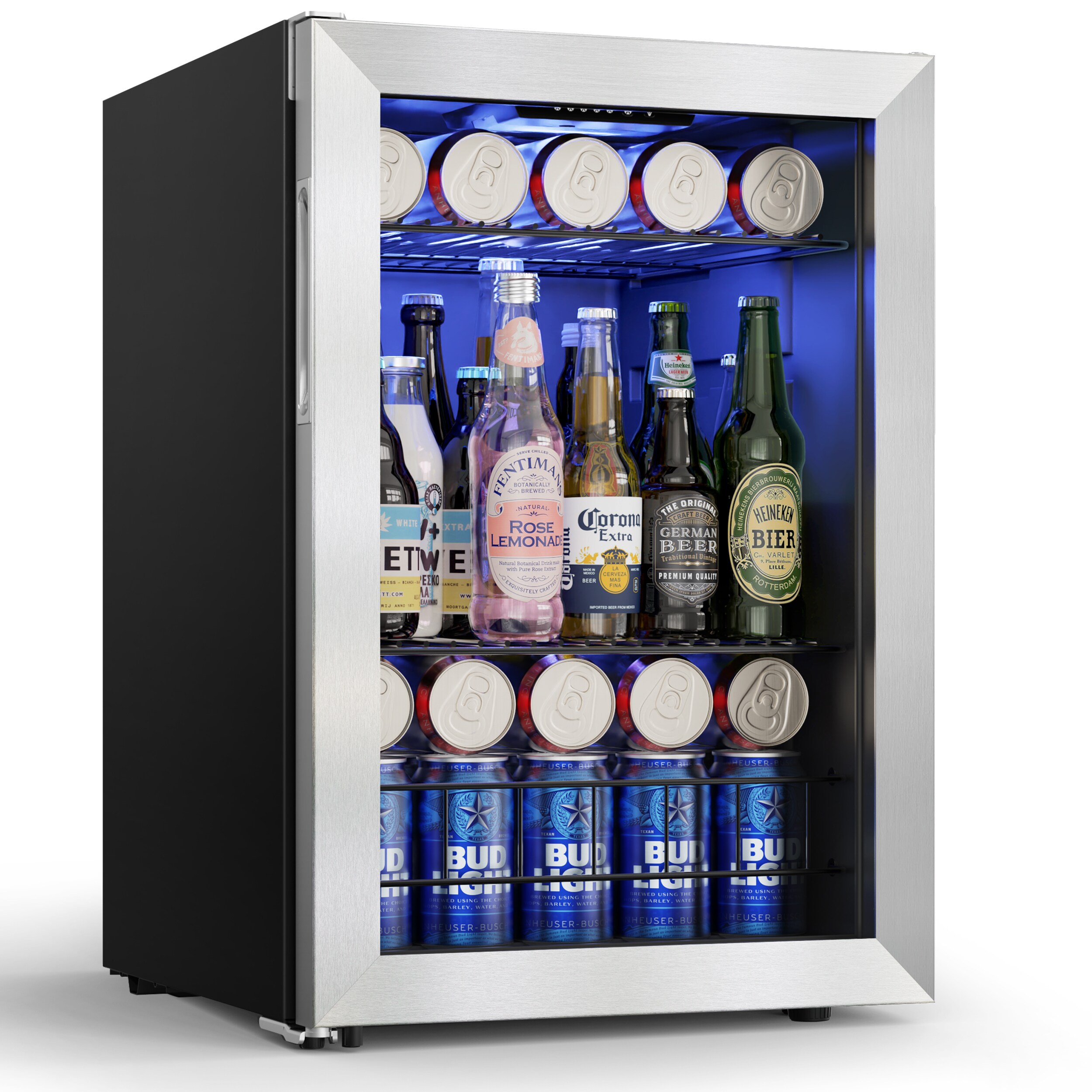 Yeego YEG-BSJC62-LS 16.9-Inches W 90 -Can Capacity Stainless steel Freestanding Indoor Beverage Refrigerator with Glass Door