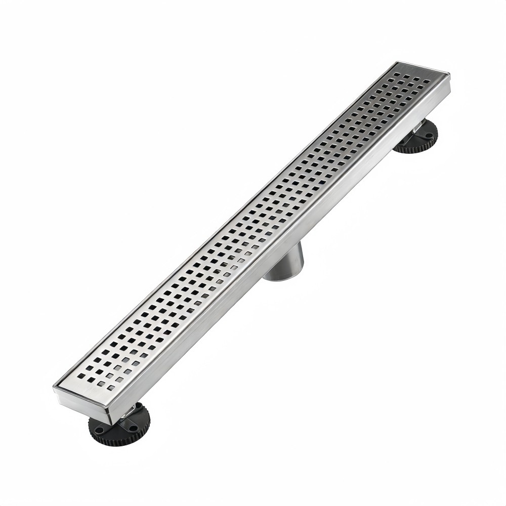 Numhew Brushed Nickel 24in Linear Shower Floor Drain - 304 Stainless Steel with Adjustable Feet and Hair Catcher