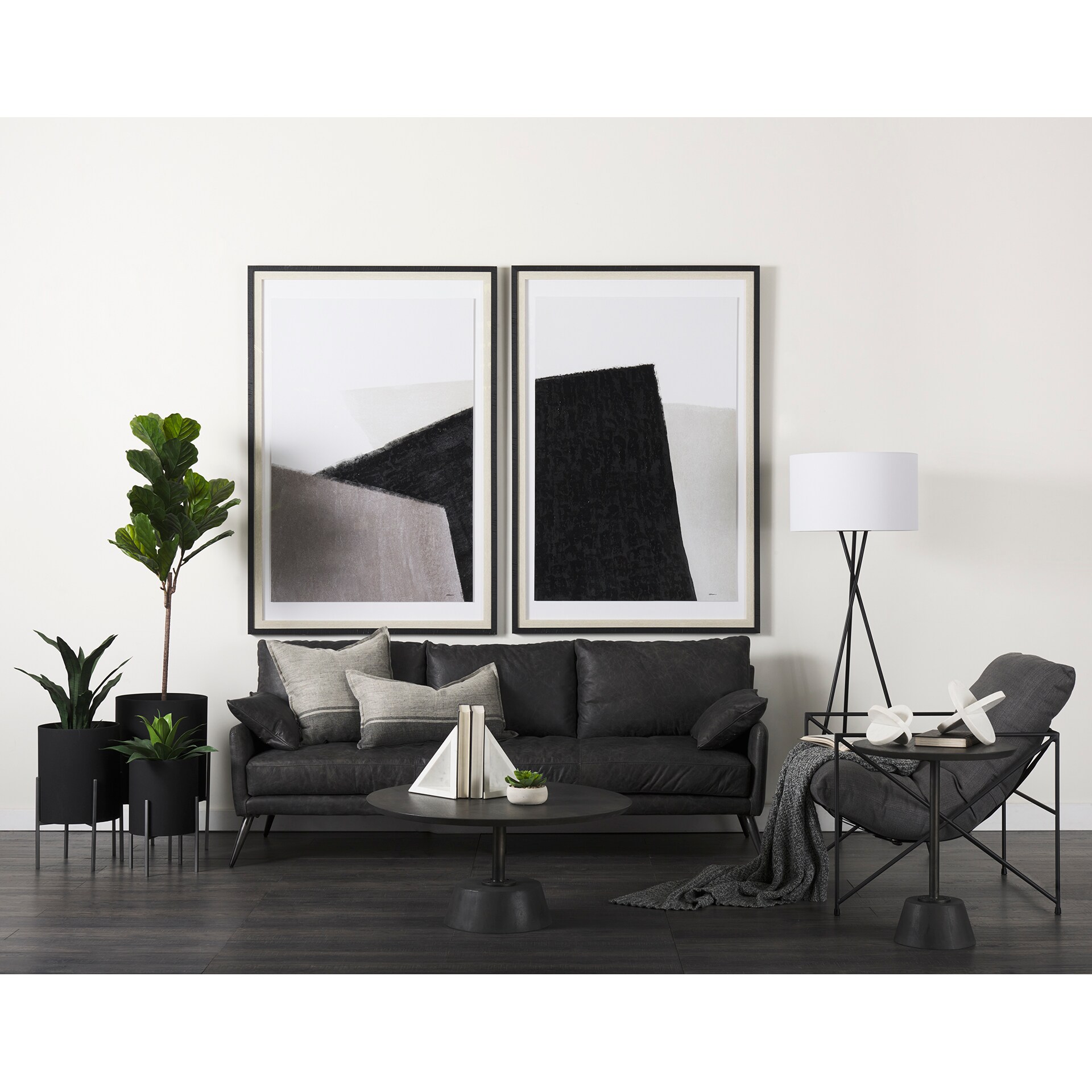 Leonidas Gray Fabric and Black Metal Accent Chair