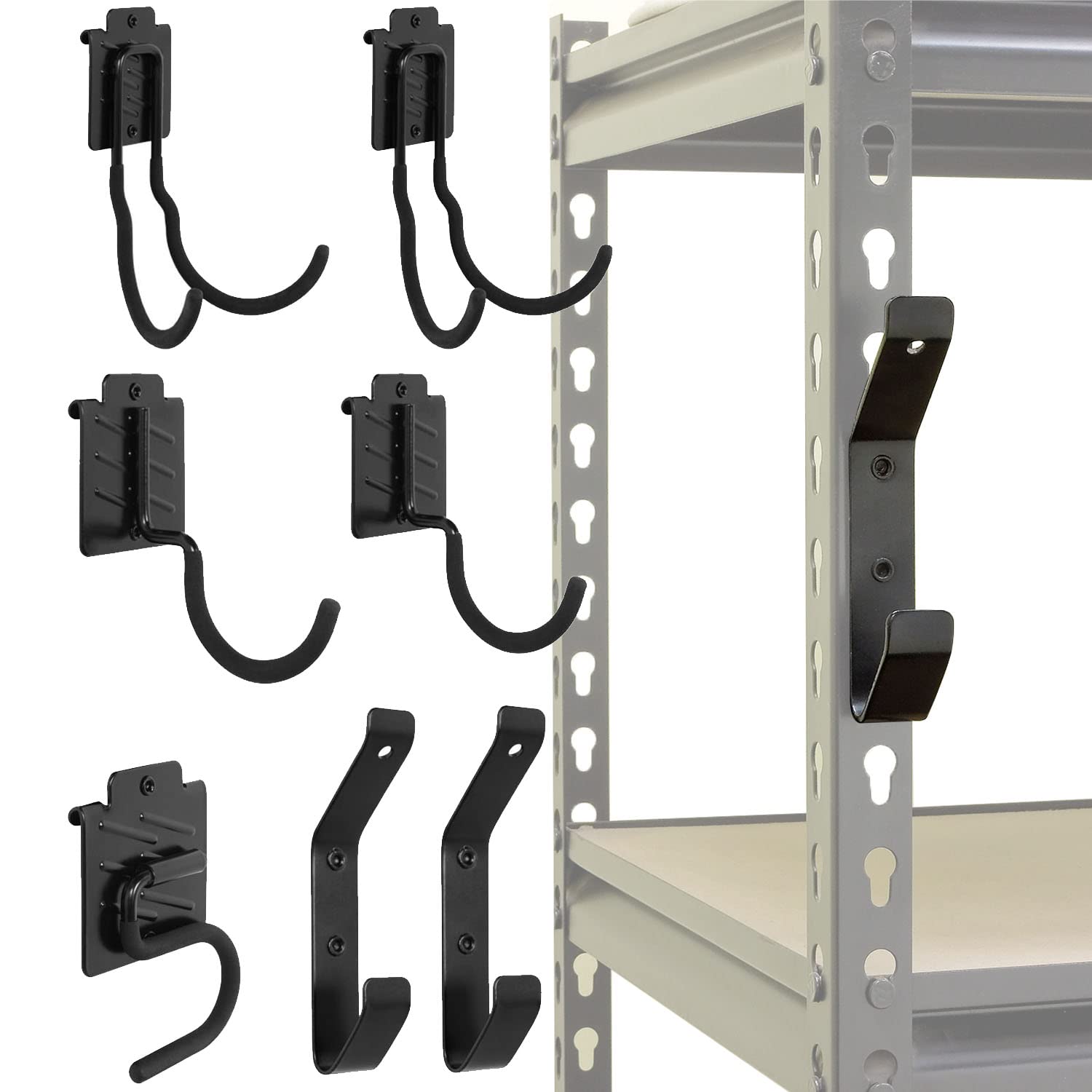 Anqtovp  7 pcs Adjustable Steel Garage Storage Hooks Kit for 1.5 inch Keyhole Rack Heavy Duty Boltless Shelving Organizer with Non Slip Rubber