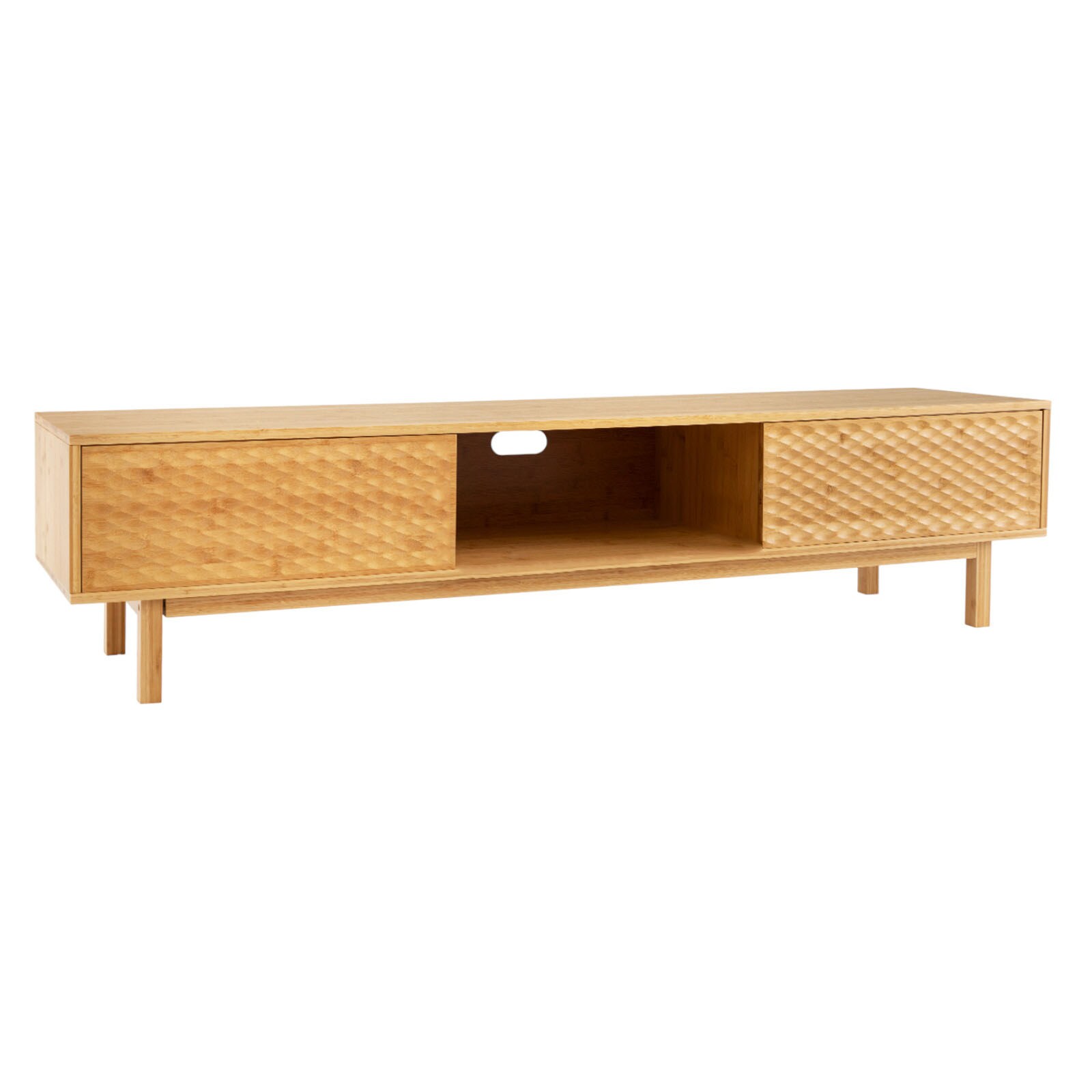 Slickblue D-CO-AN94501VH Natural Bamboo Mid-Century TV Stand with Sliding Doors and Integrated TV Mount (Accommodates TVs Up to 70)