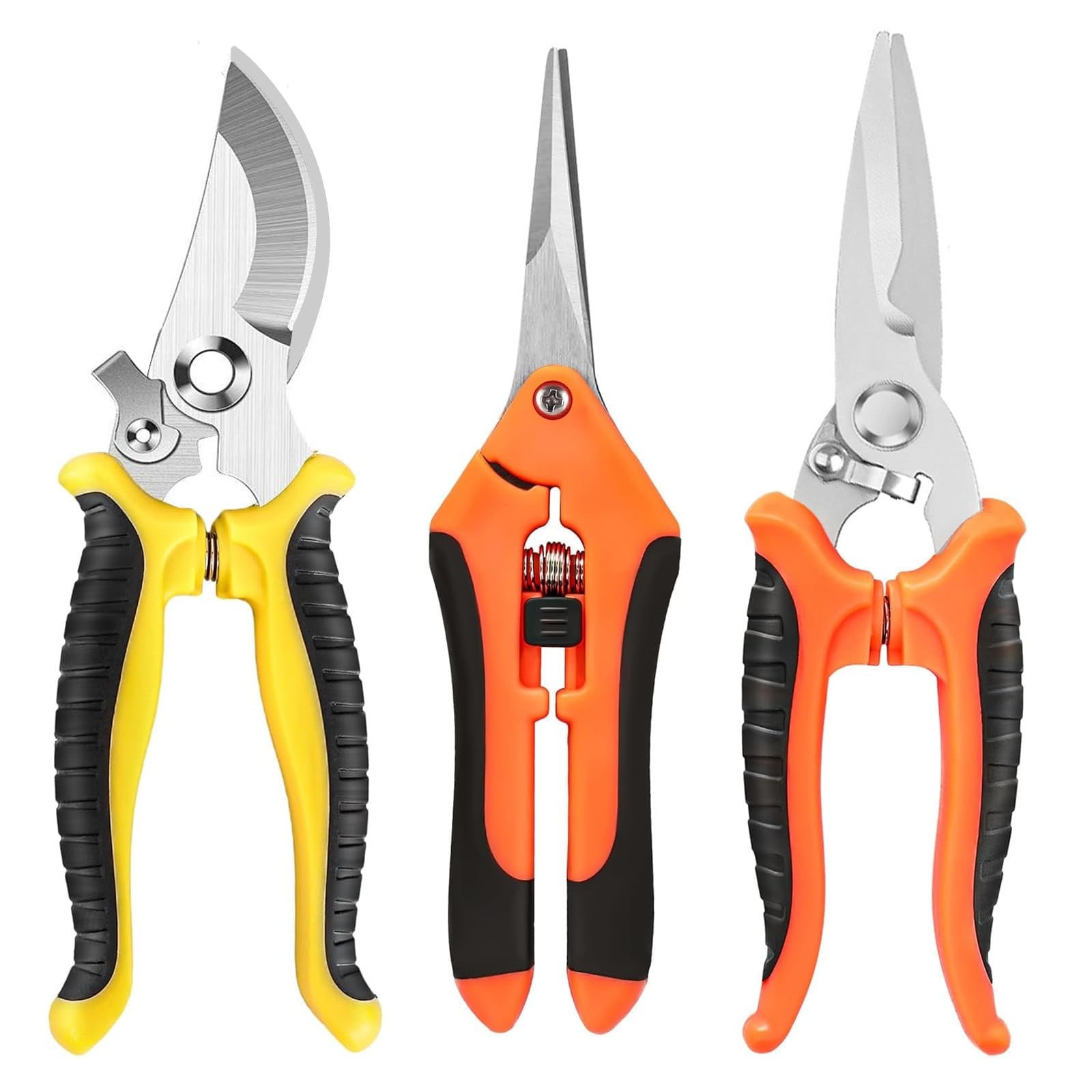 Anqtovp  Pruning Shears 3 Pack Stainless Steel Garden Shears with Safety Lock and Ergonomic Grip for Trimming Flowers Plants Bonsai Herbs and