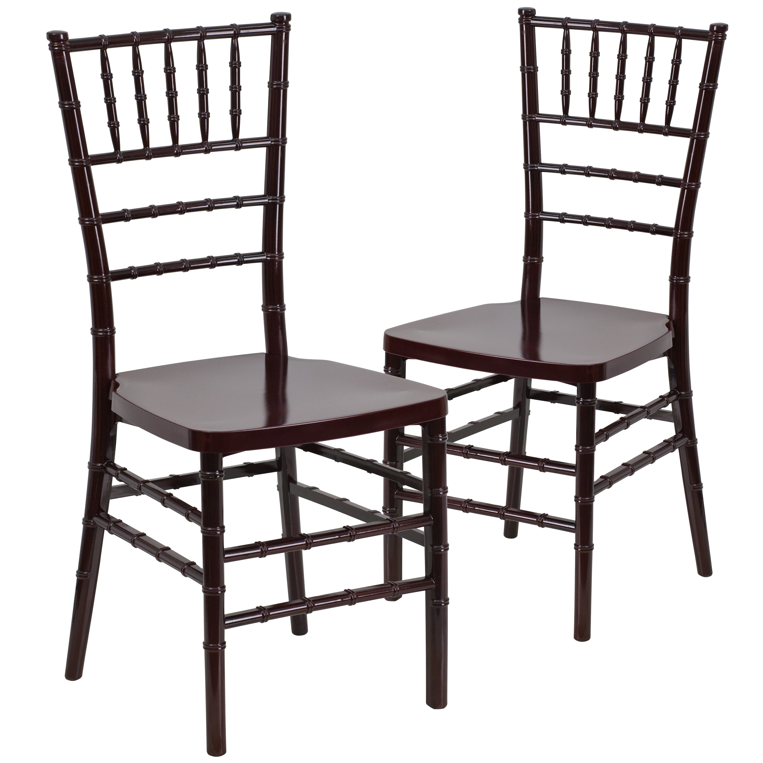 Emma + Oliver - 2 Pack Mahogany Resin Stackable Chiavari Chair - Banquet and Event Furniture