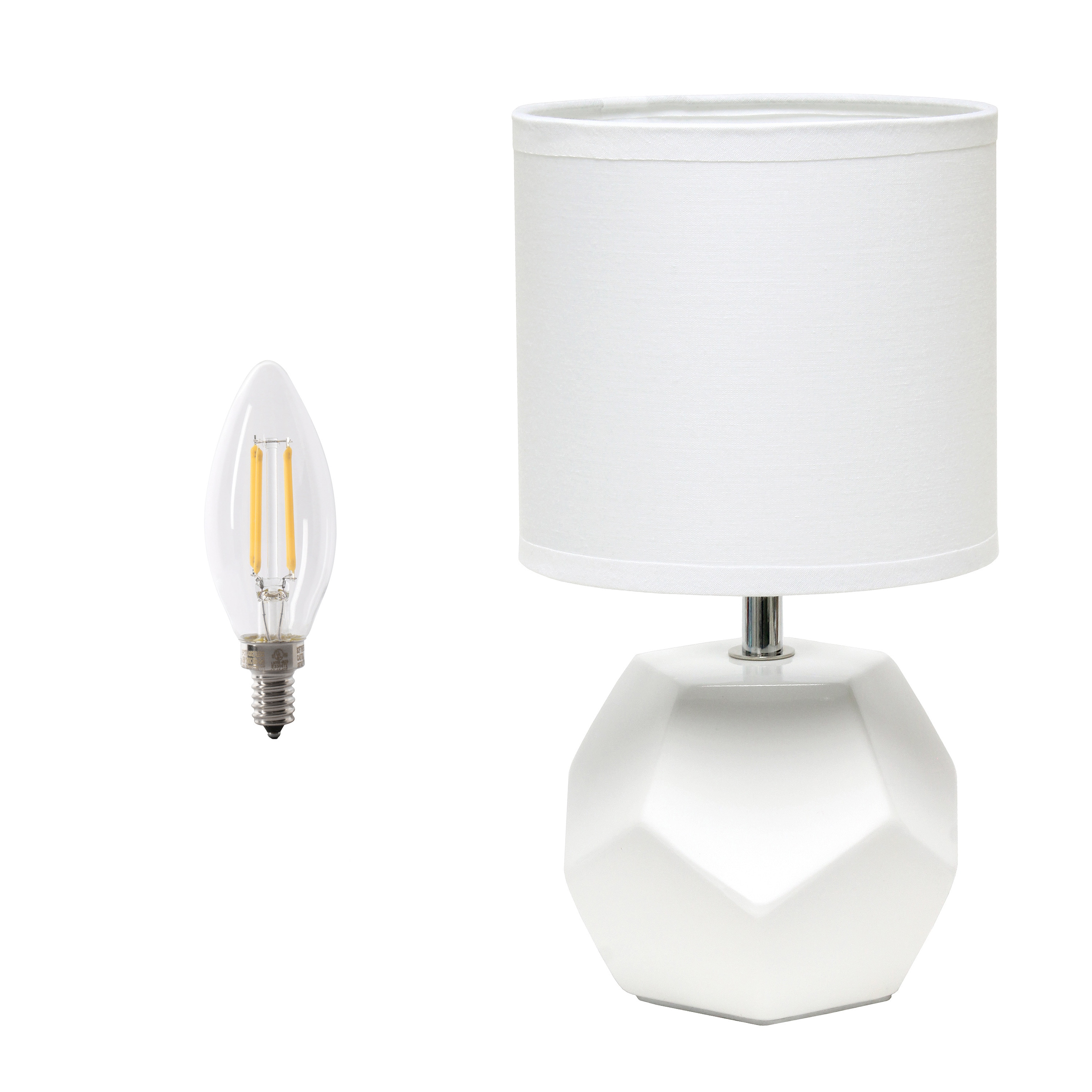 Simple Designs LT2065-WHT-LB 10.24-in White LED Table Lamp with Fabric Shade