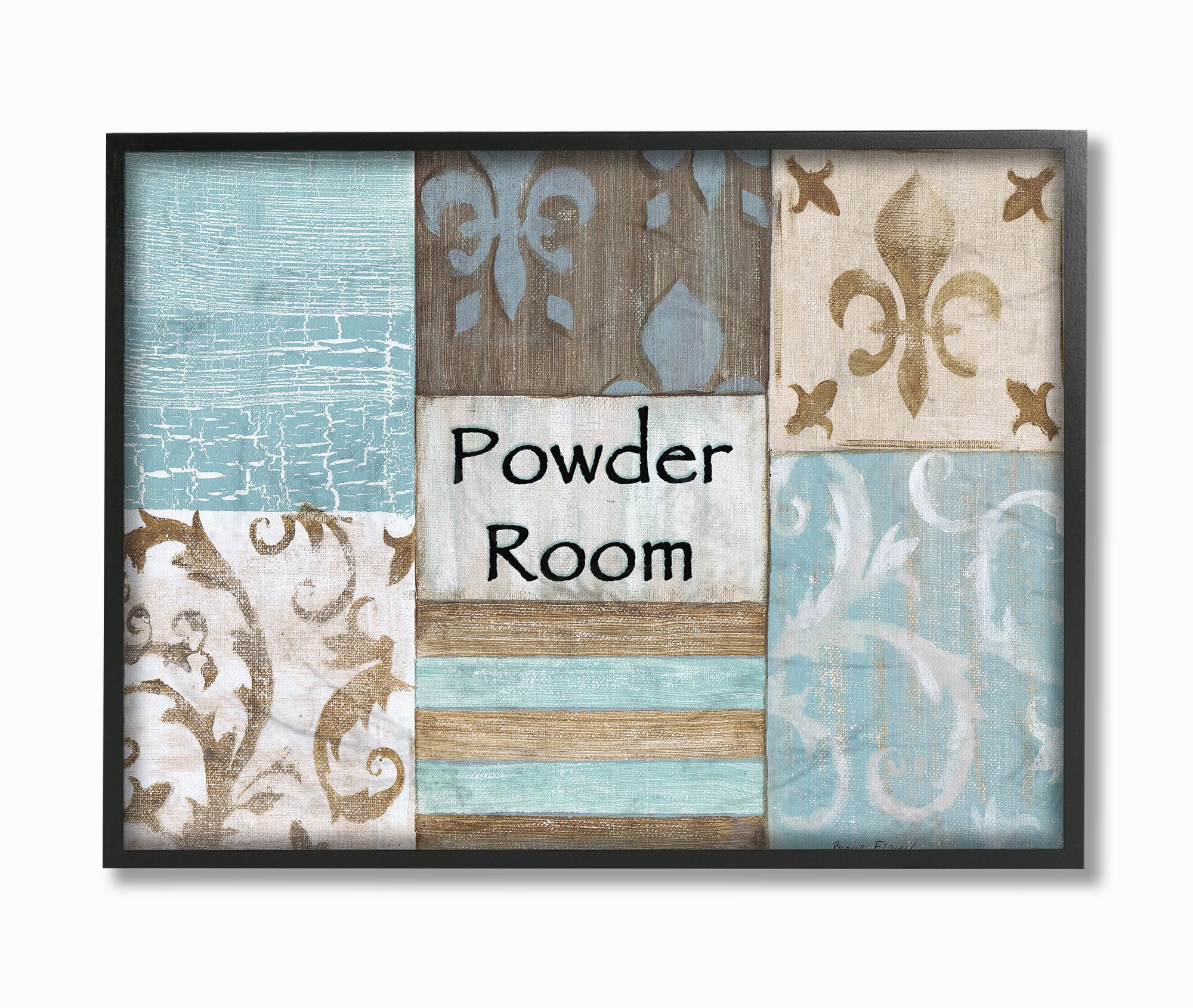 Stupell Industries Fleur de Lis Powder Room Blue 13x19 Brown and Beige Bathroom Wall Plaque Multi-Color,wrp-930_wd_13x19 