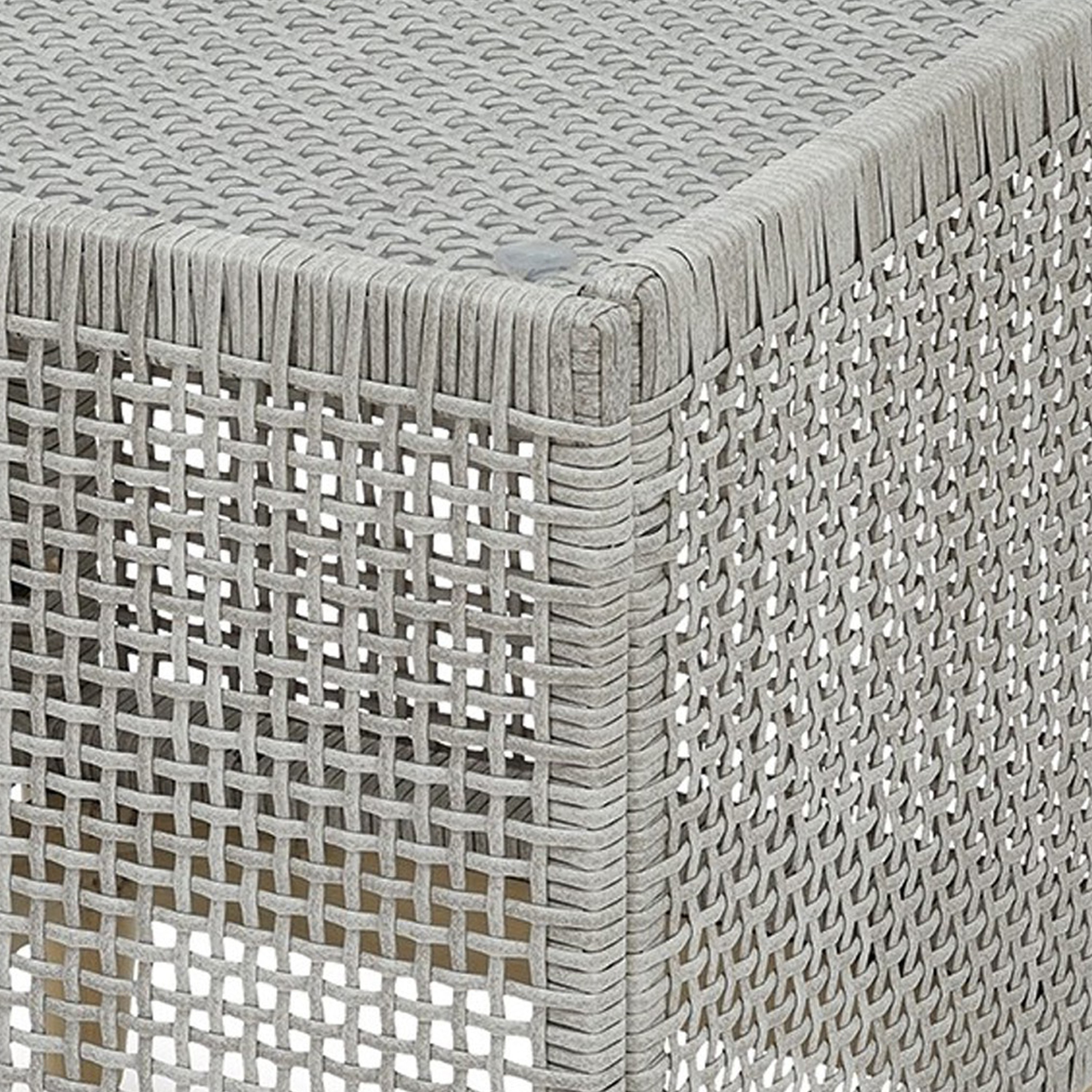 Gray Square Resin Wicker Outdoor End Table with Glass Top