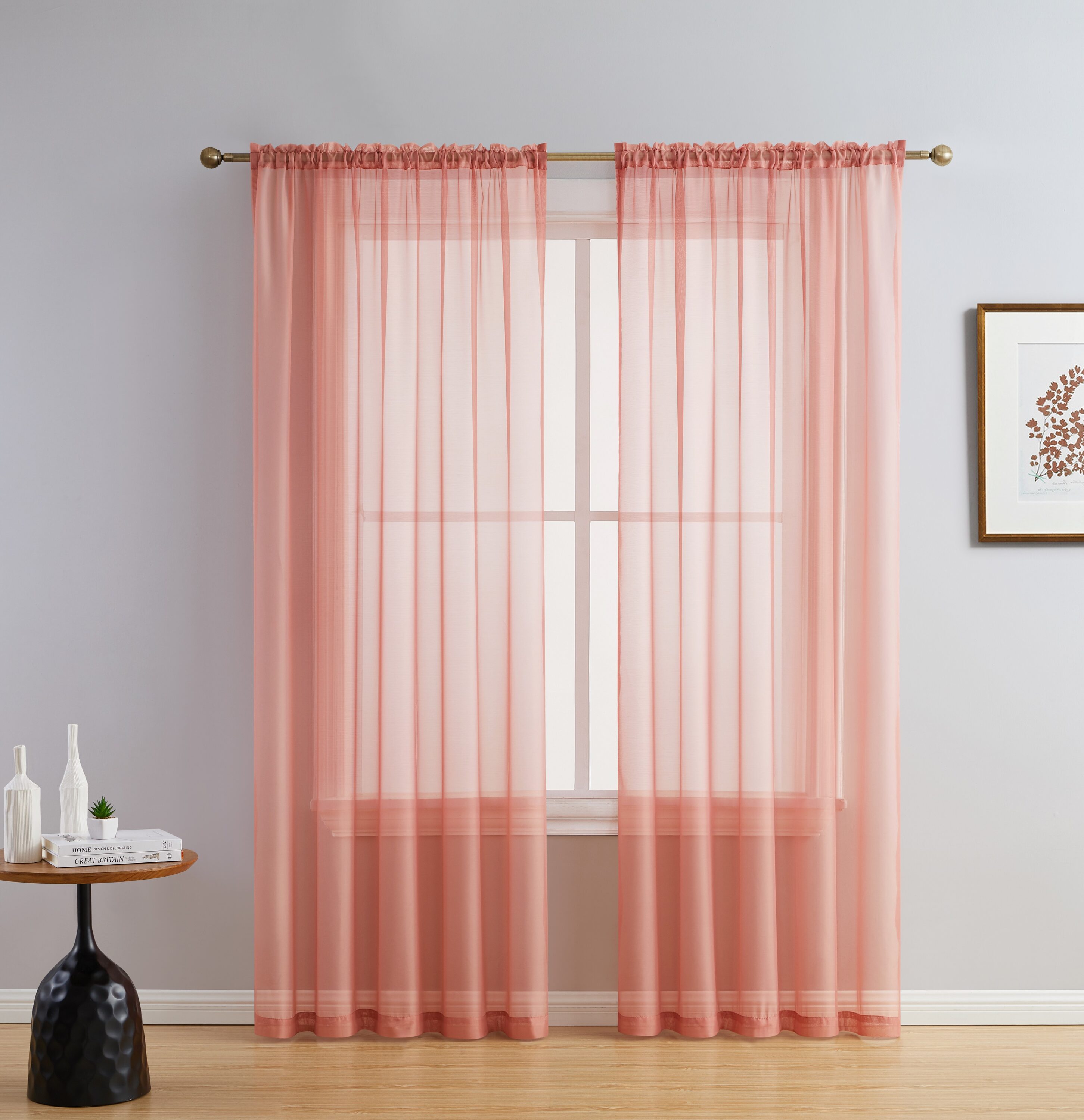 HLC.me SHPNL-63BLSH 63-Inches Blush Pink Semi-sheer Rod pocket Curtain panel pair