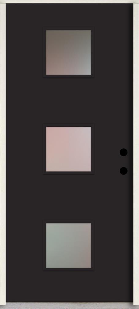 RELIABILT LO1066534 Spotlights 32-in x 80-in x 4-5/8-in Fiberglass 1/4 lite Left-hand inswing Peppercorn Paint Painted Prehung Front Door Insulating core