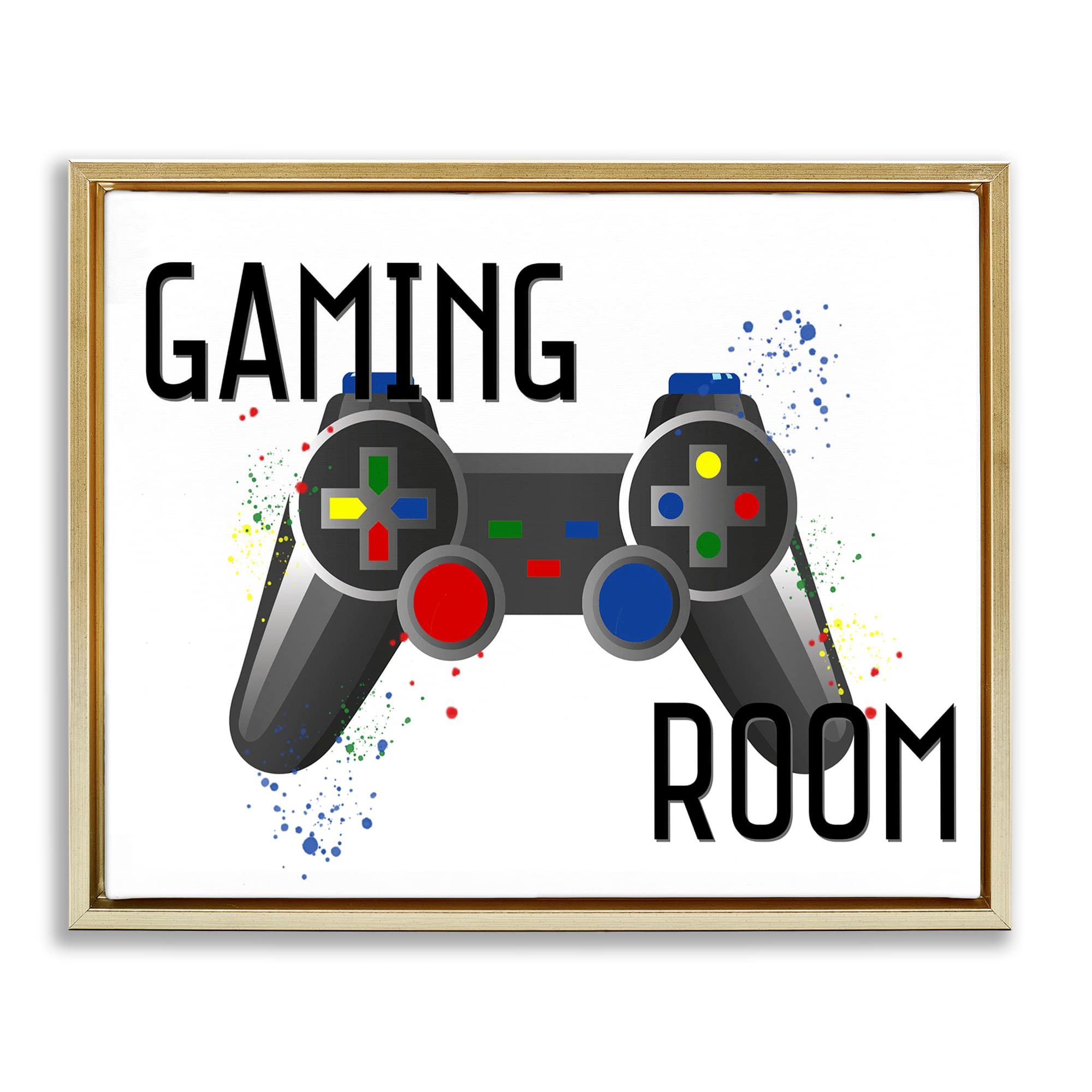 Stupell Industries BS-046-FFG-16X20 Gaming Room Modern Controller Gold Framed Floater Canvas Wall Art By Kim Allen 21 x 17