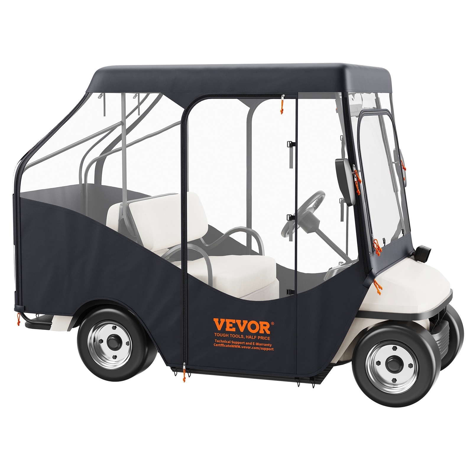 VEVOR KSHGEFCZGMDJE2CL3V0 Golf Cart Enclosure, 600d Polyester Driving Enclosure with 4-sided Transparent Windows, 4 Passenger Club Car Covers Universal Fits For Most Brand Carts, Sunproof Dustproof Outdoor Cart Cover