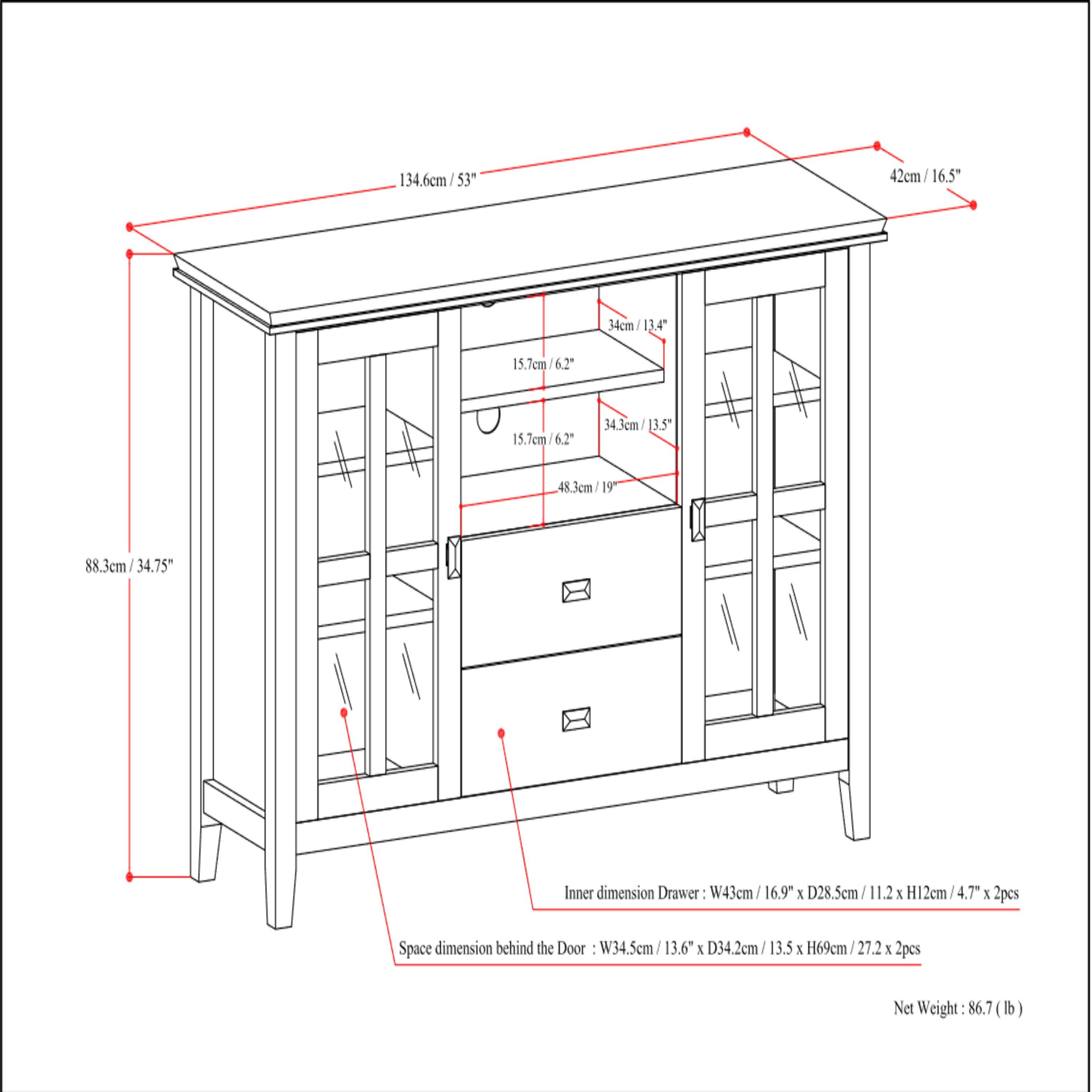 Farmhouse Grey Tall TV Media Stand with Tempered Glass Top