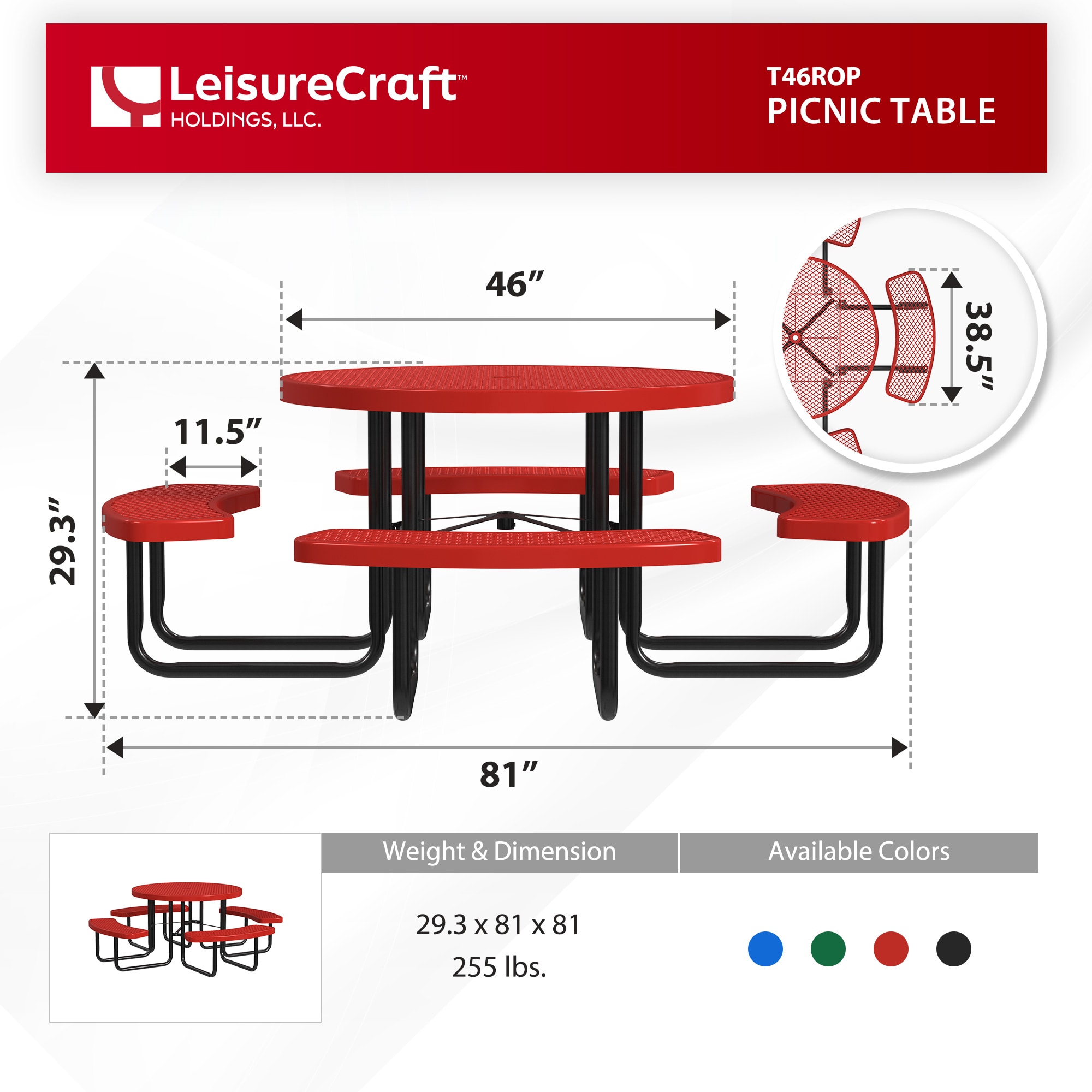 LeisureCraft T46ROP-RED Picnic-Tables - View #6