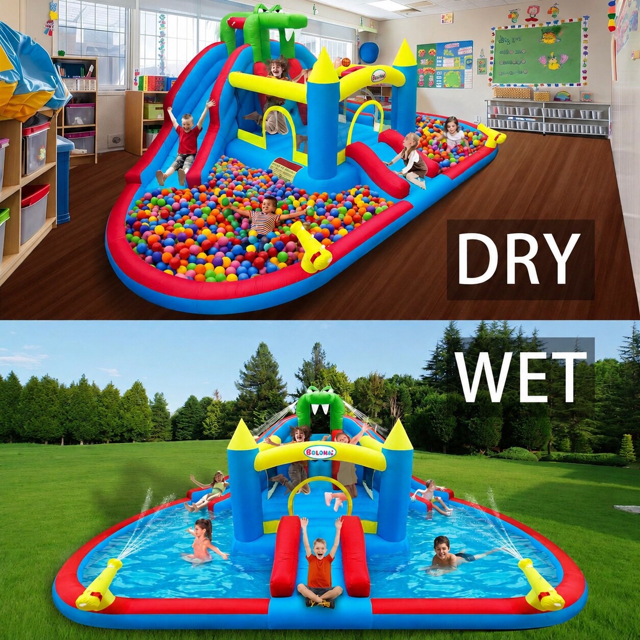 Afoxsos Inflatable Bounce House with Double Water Slide Double Ball Pit ...