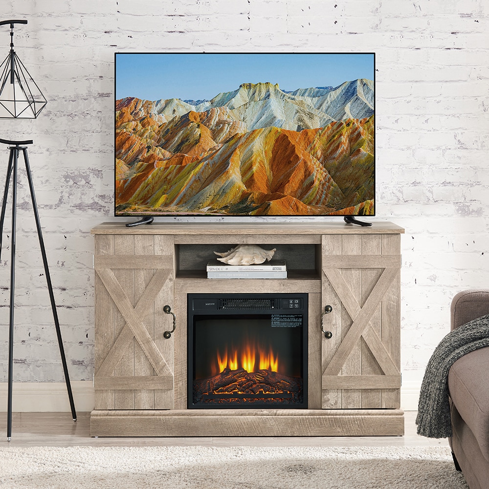 Sunrinx MG63-22-GSD 47-Inches W Gray TV Stand with Fan-forced Flat wall Electric Fireplace with Remote Control Included