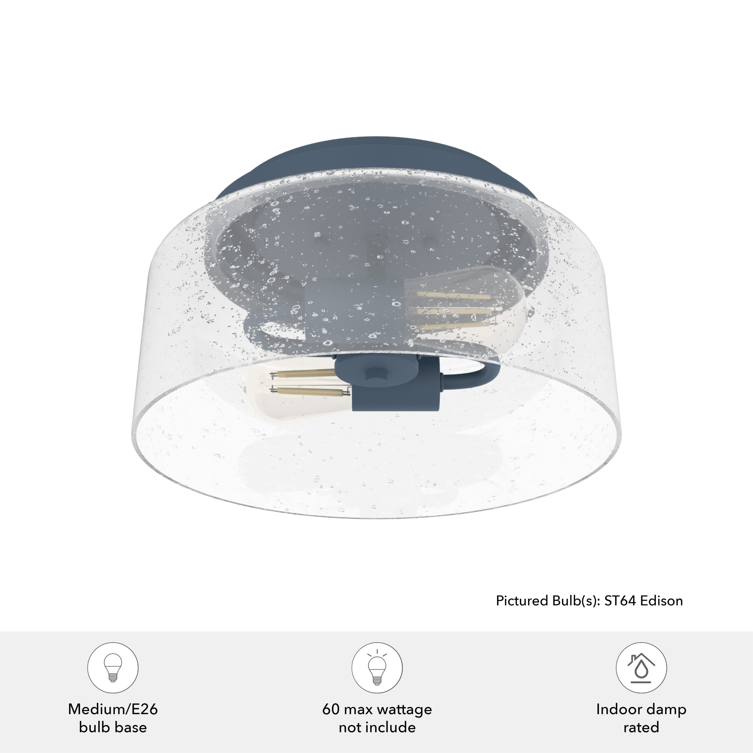 Indigo Blue Hartland Seeded Glass LED Flush Mount Light