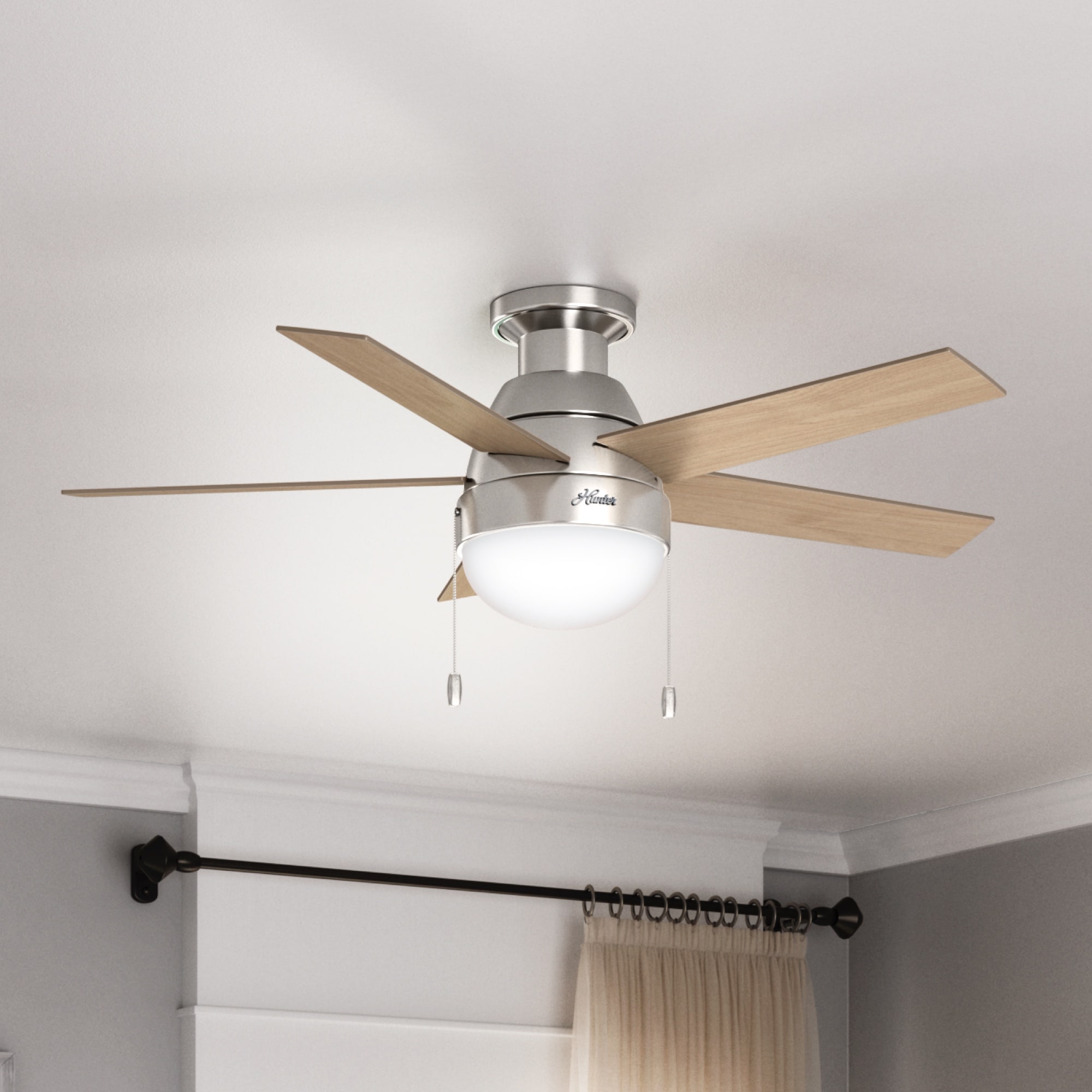 Hunter Anslee 46-in Brushed Nickel LED Indoor Flush Mount Ceiling Fan ...