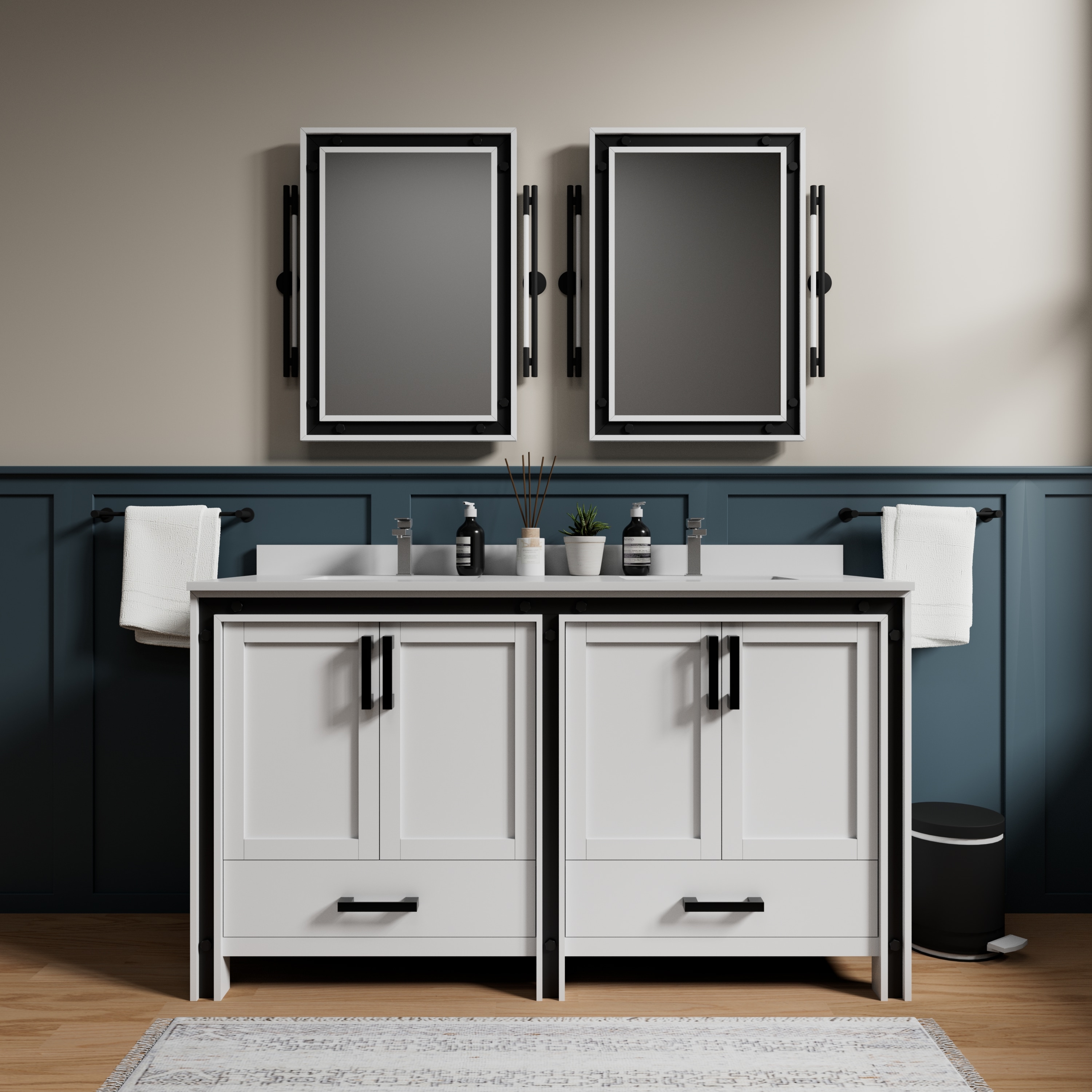 Lexora LZV352260SA00M22 Ziva 60-in White Bathroom Vanity Base Cabinet without Top (Mirror Included)