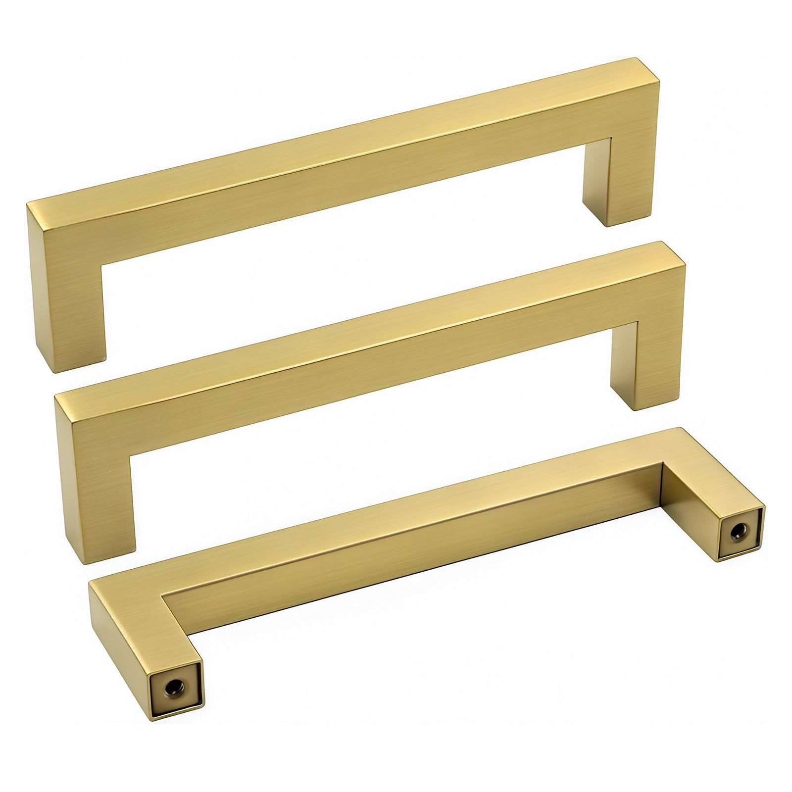 KHKFY Brushed Brass Cabinet Pulls Gold Drawer Handles Square Kitchen Hardware 4 Inch Hole Centers for Cupboard Door Modern Style 5 Pack #LKH0803G011