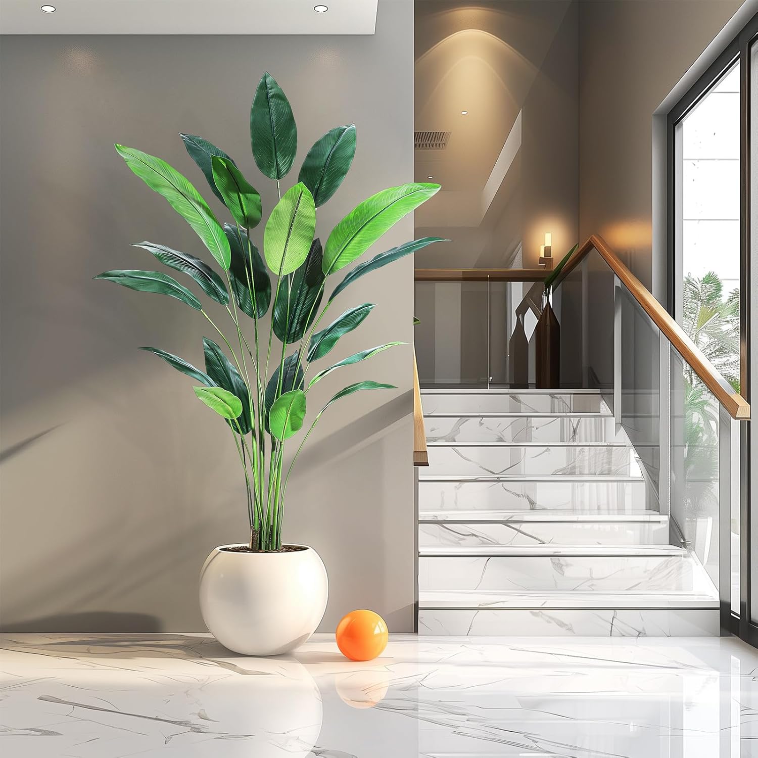 Garvee Artificial Bird of Paradise Plant 7FT(84in) Fake Palm Tree for Indoor Outdoor Modern Decor Faux Plants for Home Office Perfect Housewarming Gift with 20 Trunks Faux Leaves