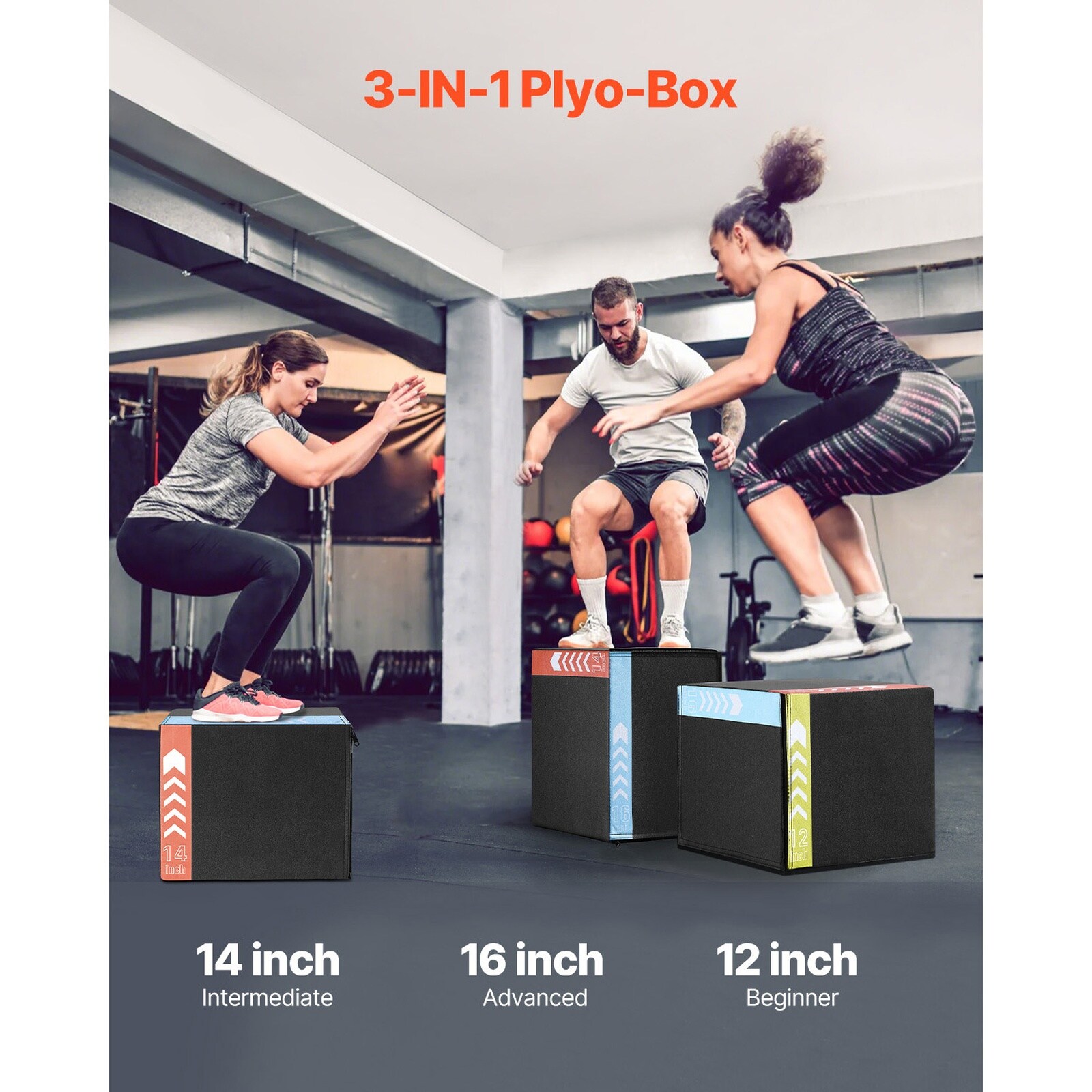 GIVIMO 3 in 1 Plyometric Jump Box Soft One Piece Plyo Box with 12 in 14 ...