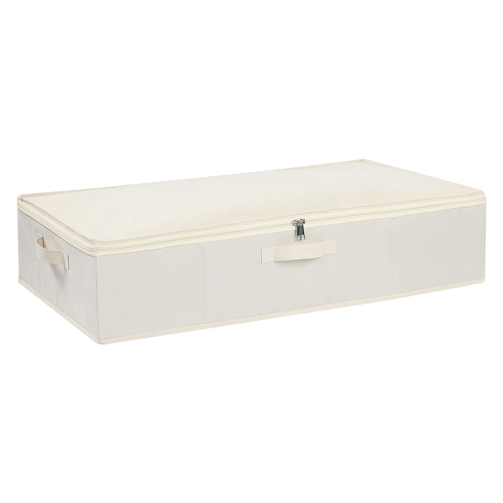 YICSAM Beige 23.6x11.8x5.9in Foldable Underbed Storage Organizer With Lid Handles Breathable Linen Oxford Fabric Sturdy Stackable Multiuse Closet Storage