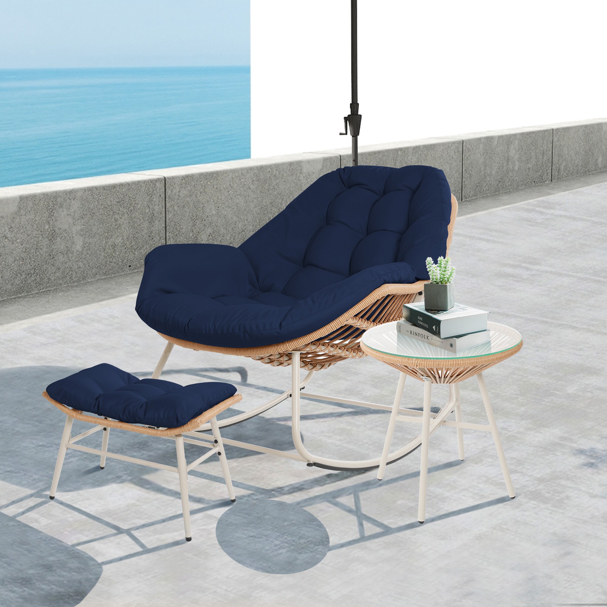 UPHA Patio Chairs Rattan Beige Stainless Steel Frame Rocking Chair with ...