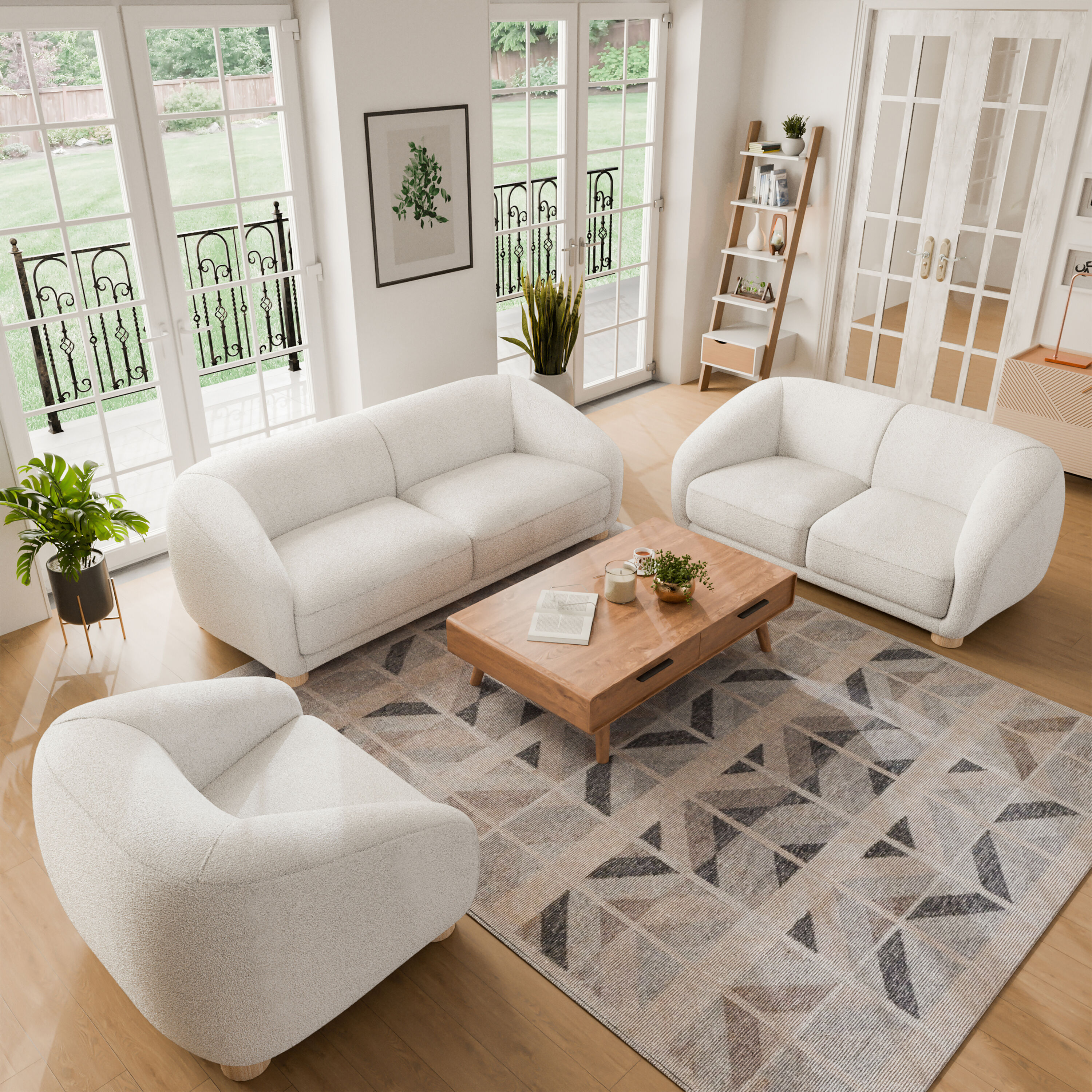 Furniture of America IDF-61006WH-3PC Waxley Modern Boucle White Living Room Set