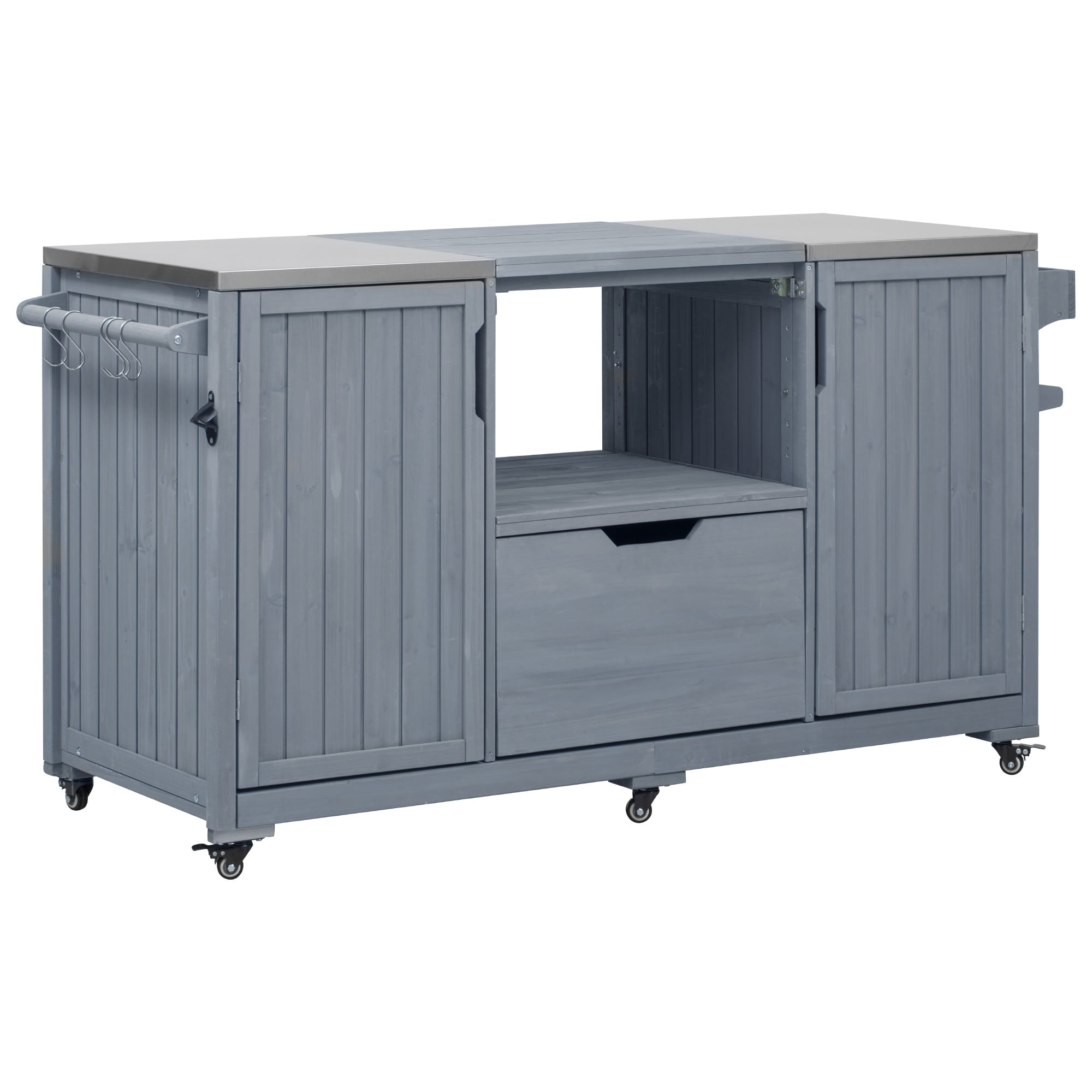 SINOFURN SYB260076GY Gray Blue Douglas fir Outdoor Serving Cart