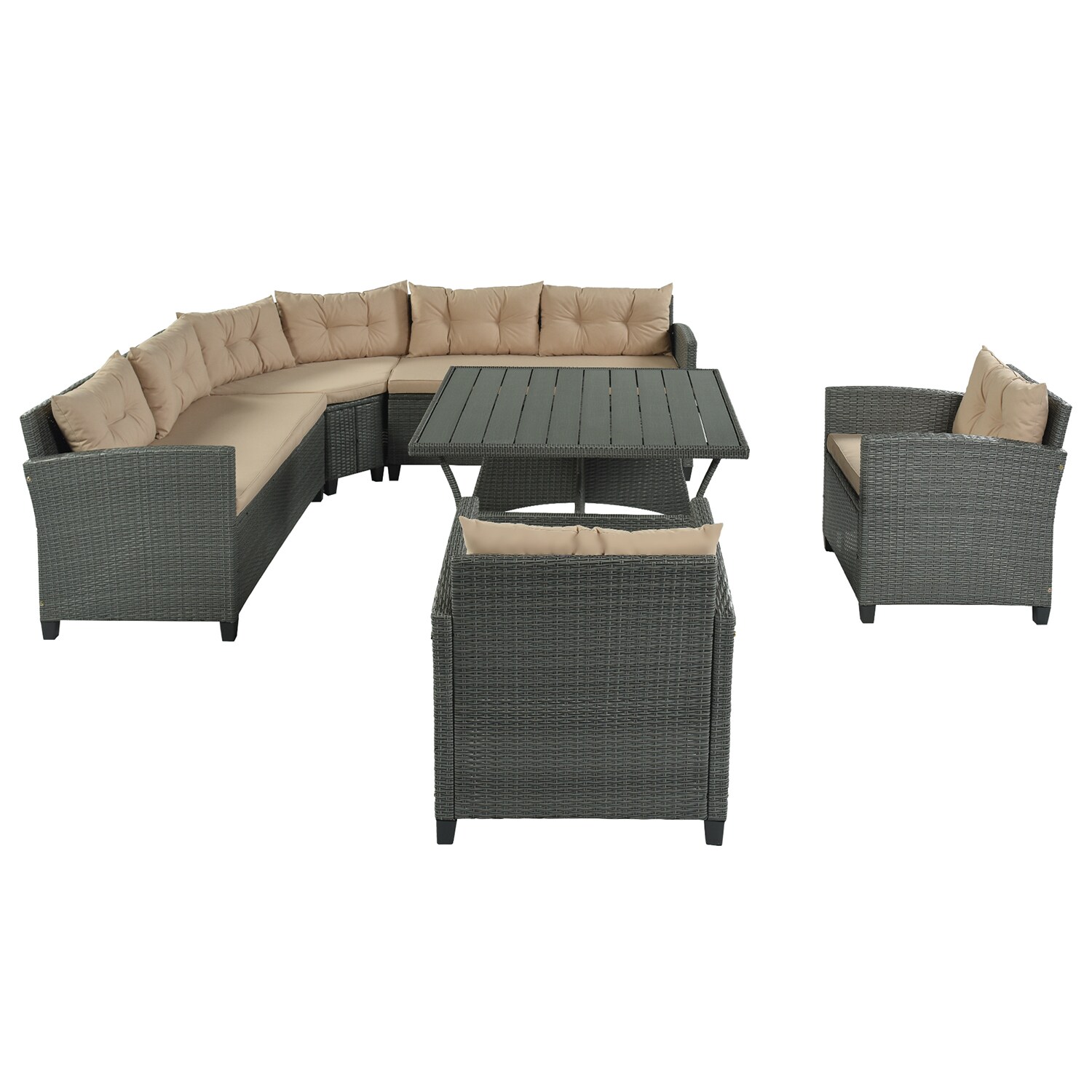 SINOFURN SYA380072BN 6-Piece Rattan Patio Conversation Set with Brown Cushions