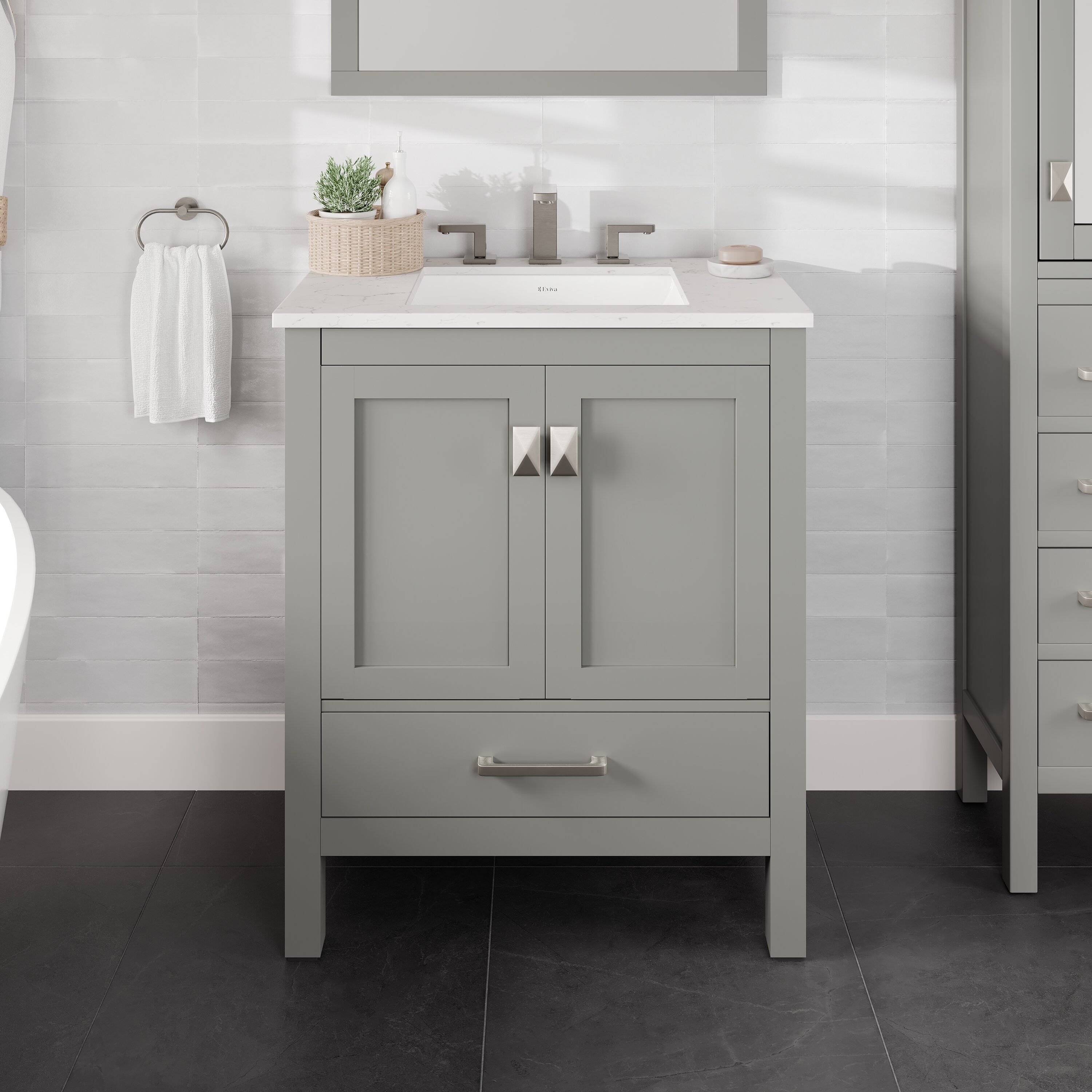 Eviva EVVN412-30GR Aberdeen 30-in Gray Undermount Single sink Bathroom Vanity with White Quartz Top