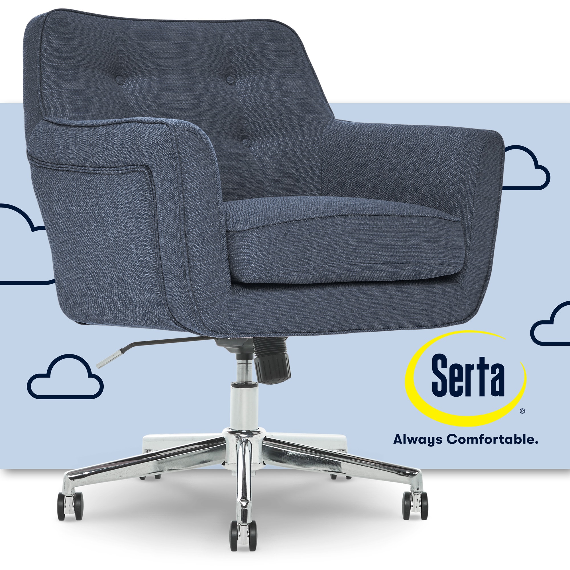 Sanctuary Blue Memory Foam Swivel Home Office Chair with Arms